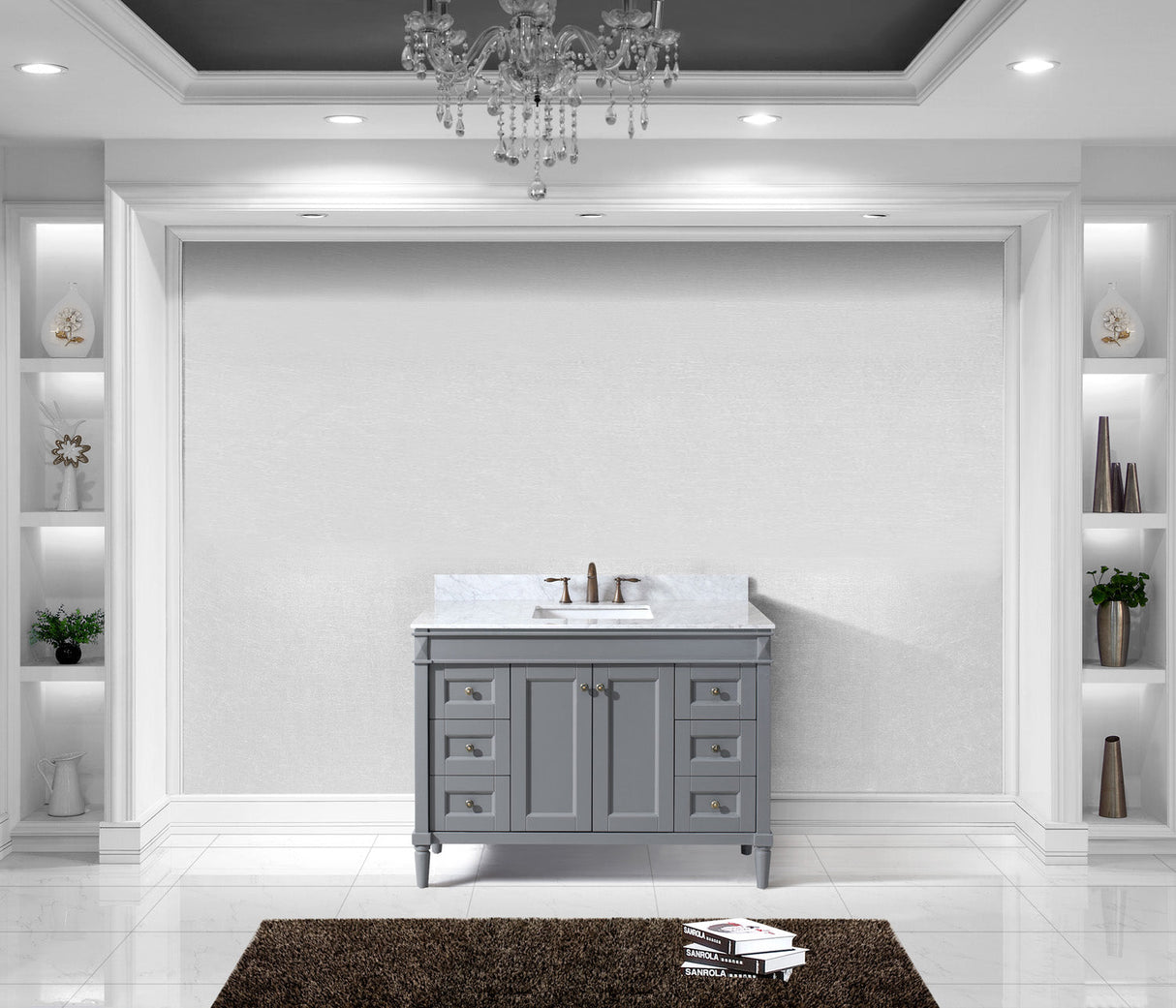 Virtu USA Tiffany 48" Single Bath Vanity in Gray with White Marble Top and Square Sink with Polished Chrome Faucet