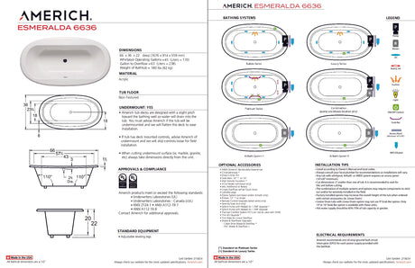 Americh ES6636TA5-BI Esmeralda 6636 - Tub Only / Airbath 5 - Biscuit