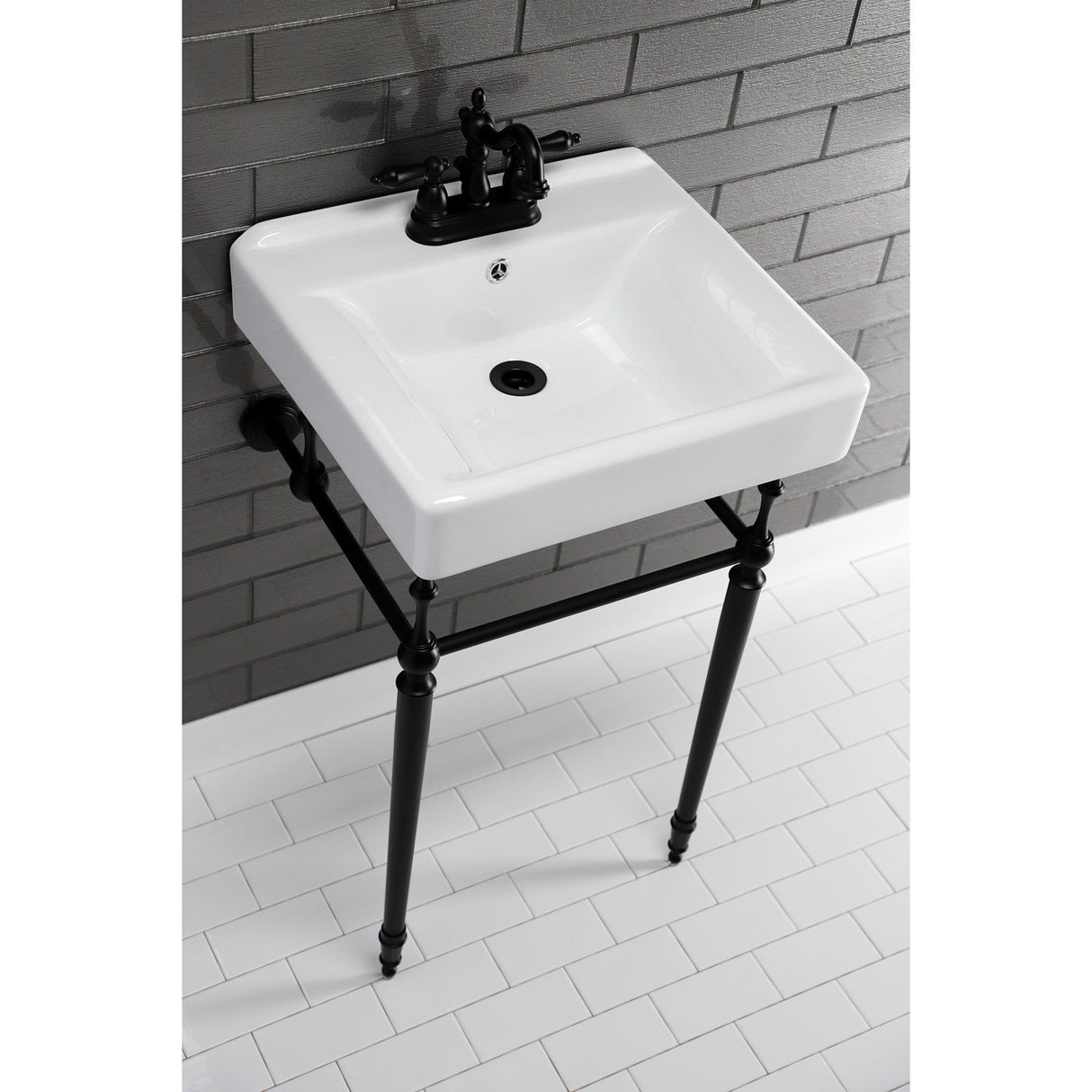 Concord EV2018W34 20-Inch Console Sink Basin (4-Inch, 3-Hole), White