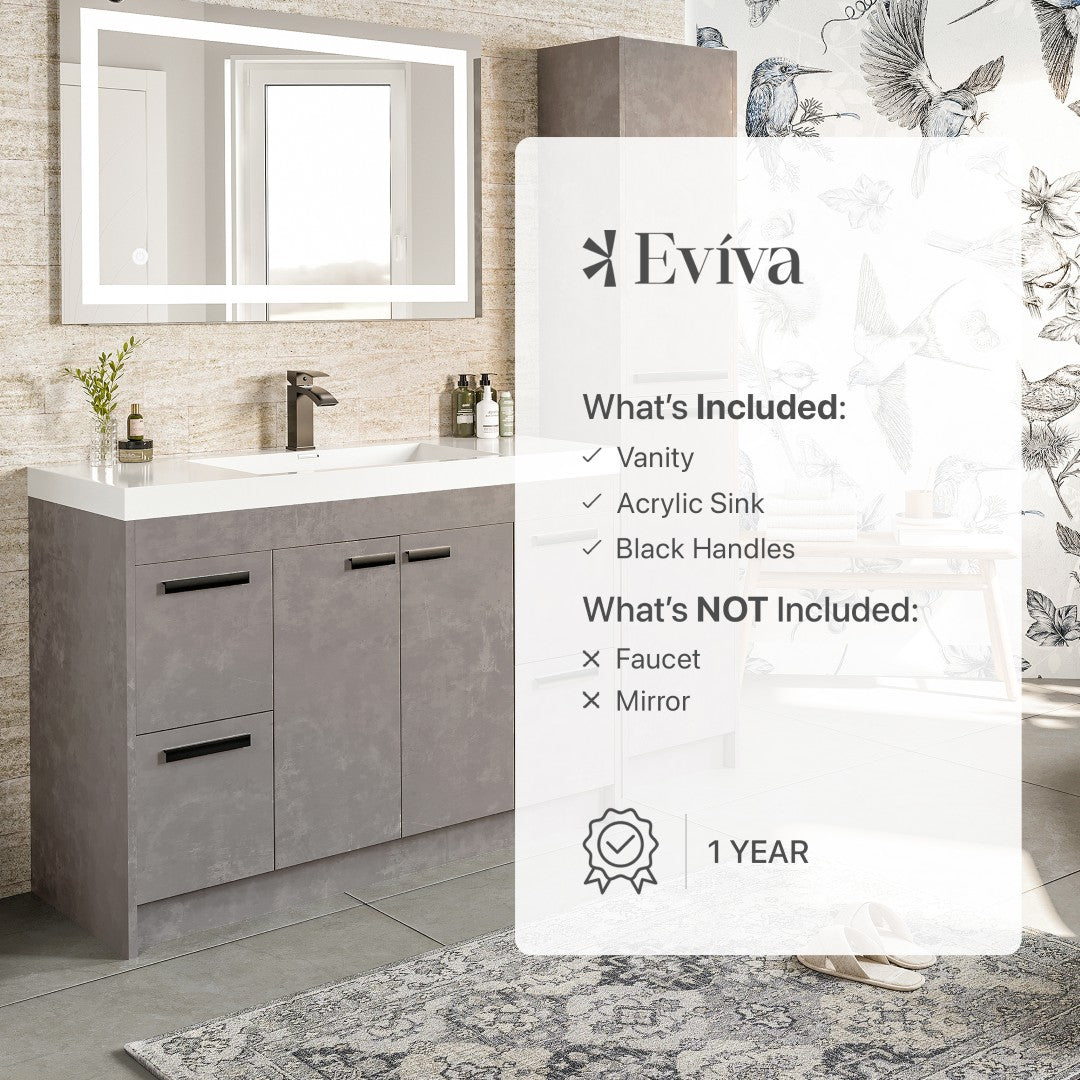 Lugano 42 in. Concrete Gray Single Sink Bath Vanity with Acrylic Top and Integrated Sink