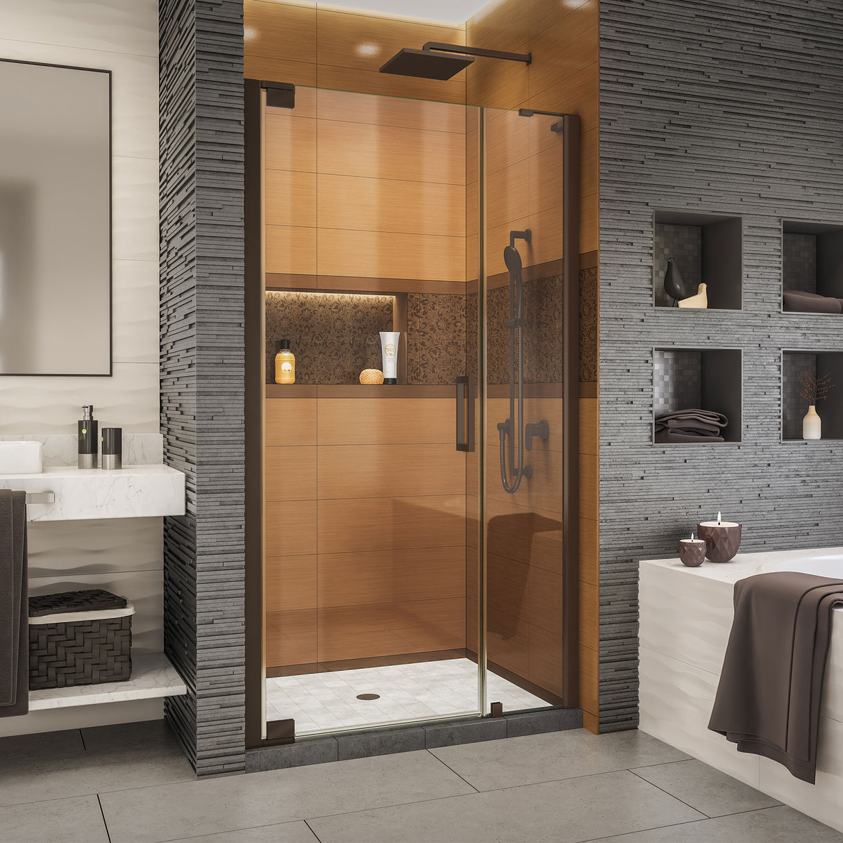 DreamLine Elegance-LS 37 - 39 in. W x 72 in. H Frameless Pivot Shower Door in Oil Rubbed Bronze