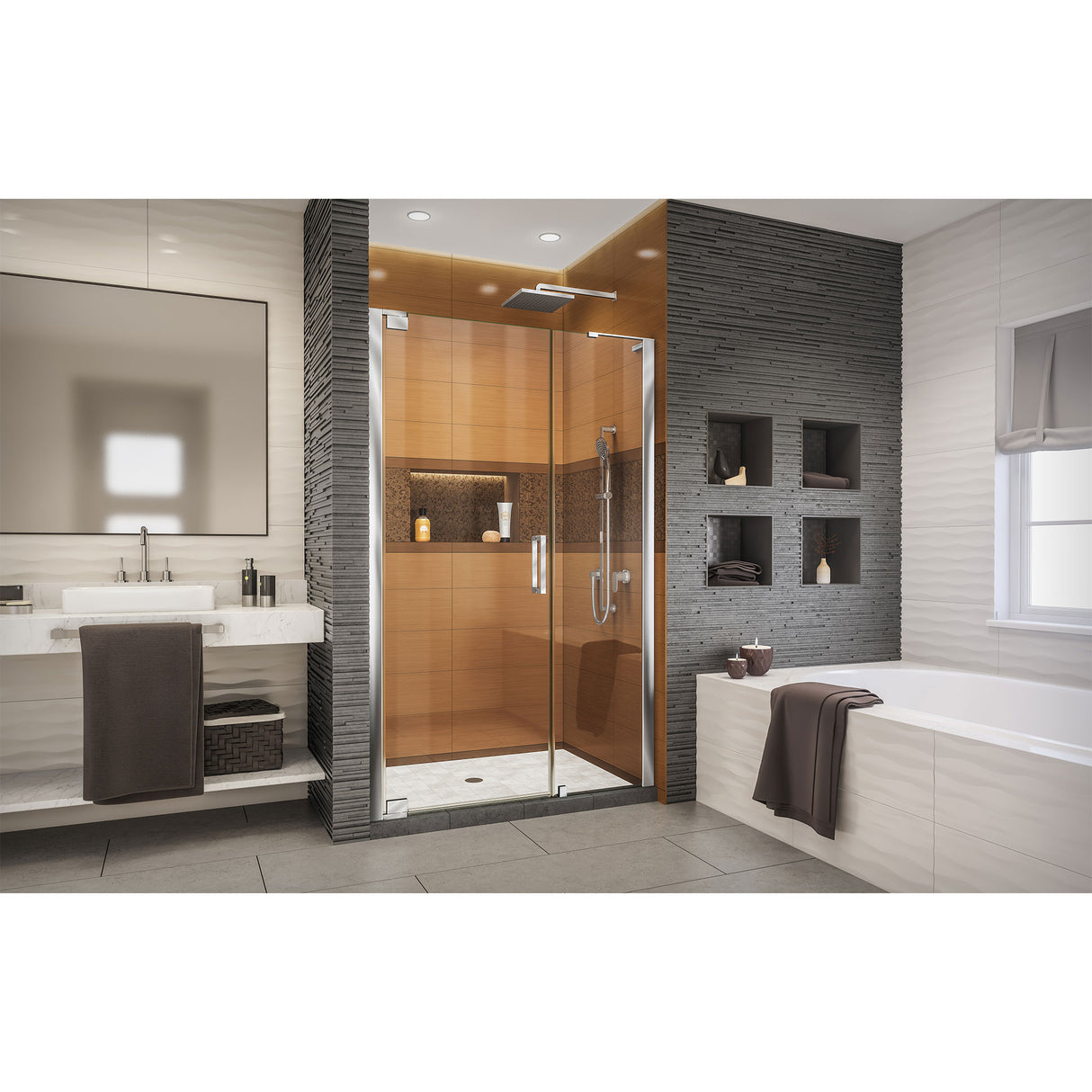 DreamLine Elegance-LS 46 1/2 - 48 1/2 in. W x 72 in. H Frameless Pivot Shower Door in Chrome