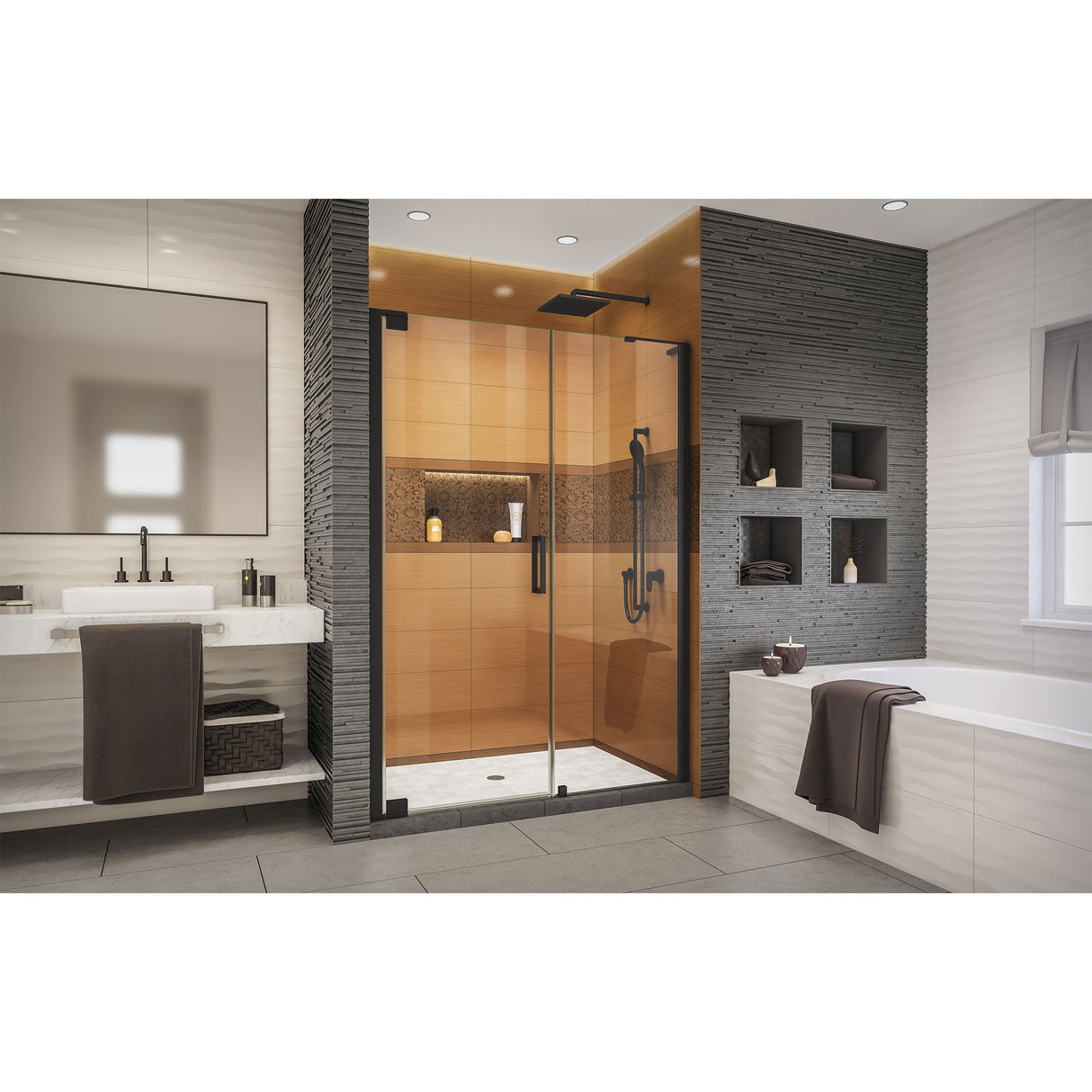 DreamLine Elegance-LS 49 - 51 in. W x 72 in. H Frameless Pivot Shower Door in Satin Black
