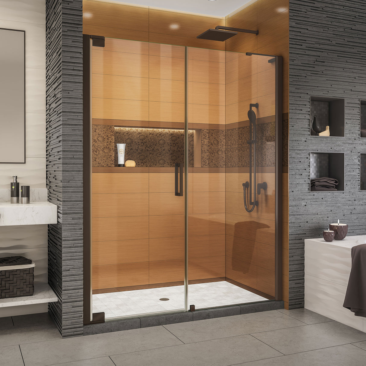 DreamLine Elegance-LS 56 3/4 - 58 3/4 in. W x 72 in. H Frameless Pivot Shower Door in Oil Rubbed Bronze