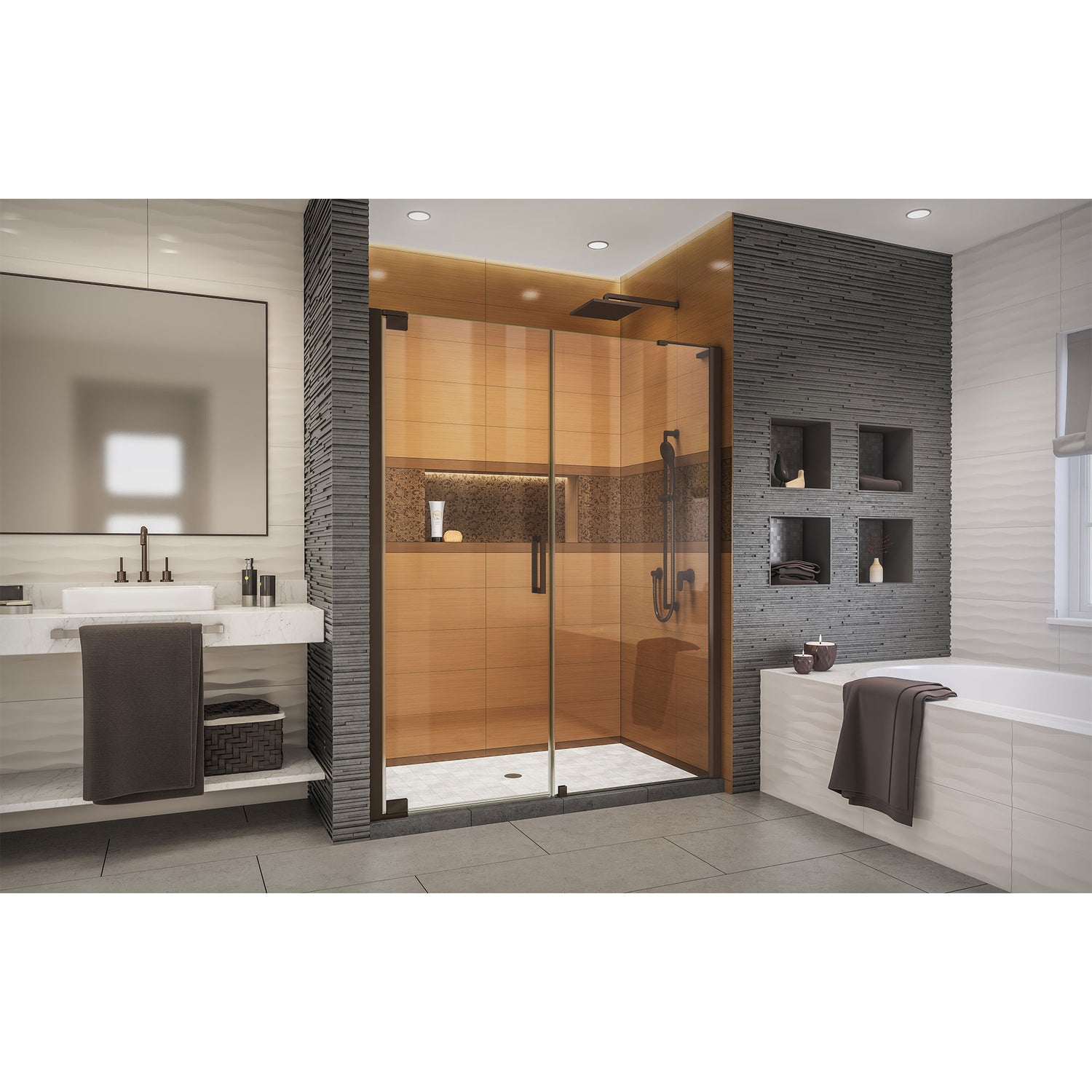 DreamLine Elegance-LS 62 - 64 in. W x 72 in. H Frameless Pivot Shower Door in Oil Rubbed Bronze