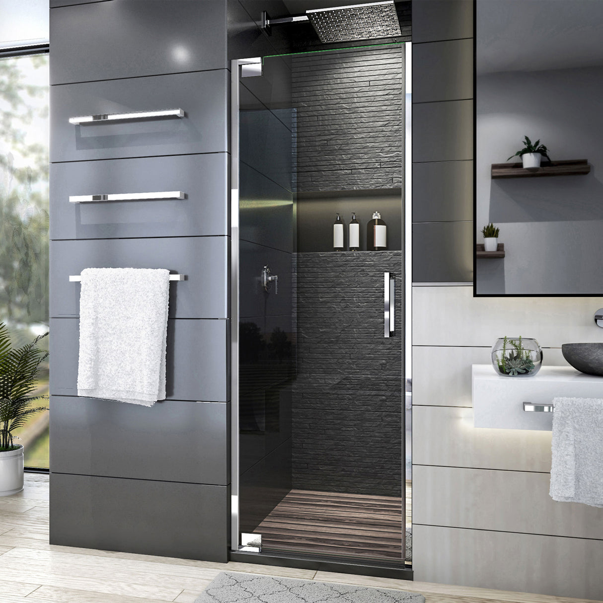 DreamLine Elegance Plus 34-34 1/2 in. W x 72 in. H Frameless Pivot Shower Door in Chrome