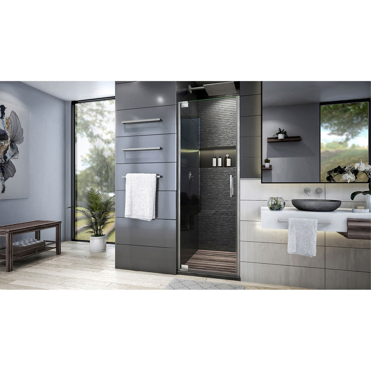 DreamLine Elegance Plus 34-34 1/2 in. W x 72 in. H Frameless Pivot Shower Door in Brushed Nickel