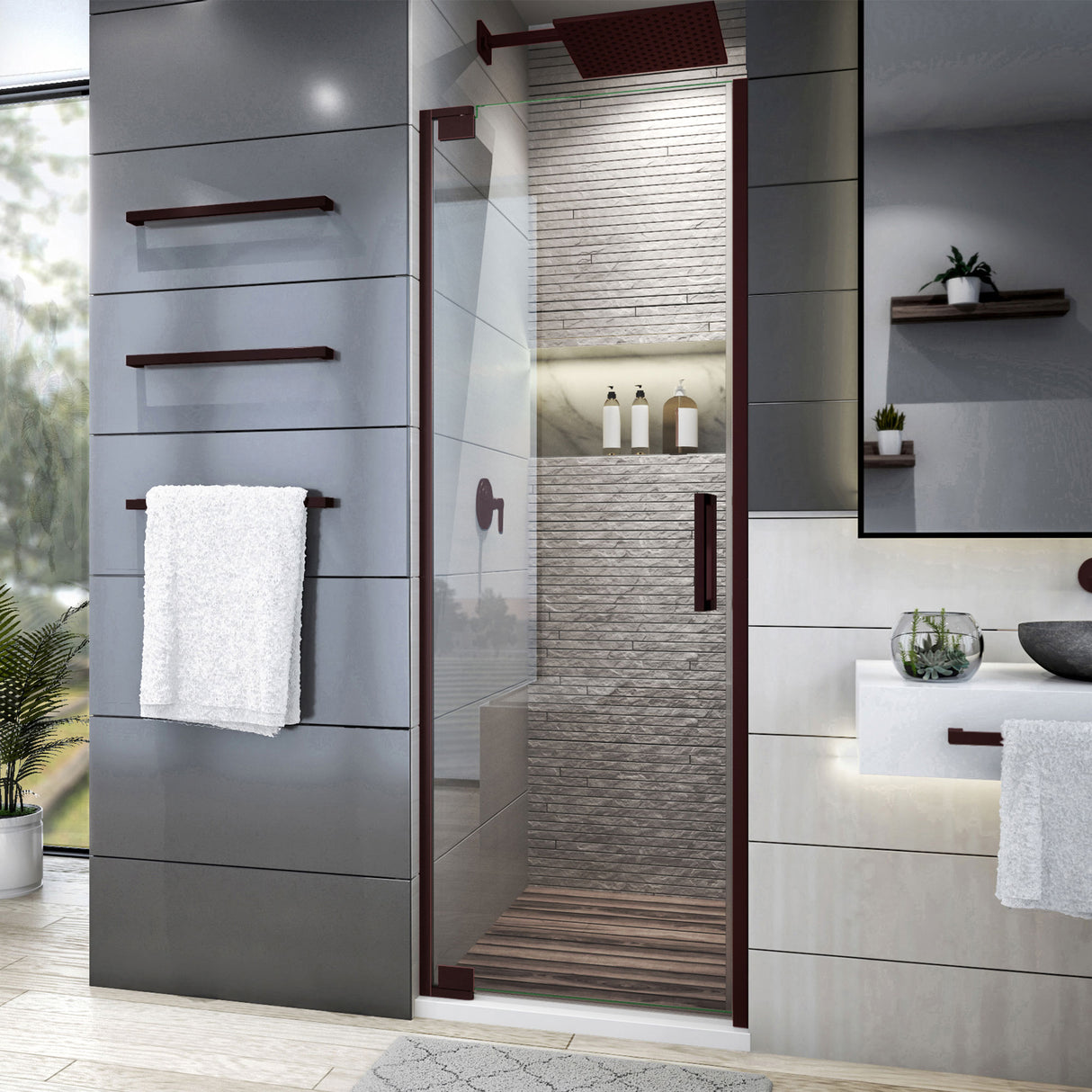 DreamLine Elegance Plus 34-34 1/2 in. W x 72 in. H Frameless Pivot Shower Door in Oil Rubbed Bronze