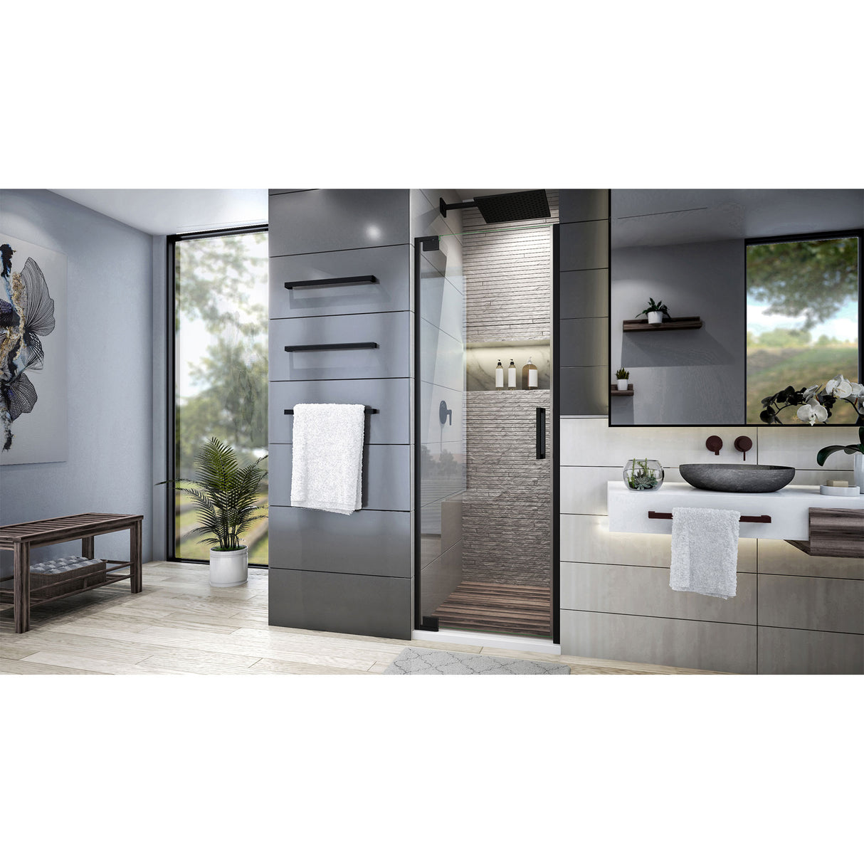 DreamLine Elegance Plus 34-34 1/2 in. W x 72 in. H Frameless Pivot Shower Door in Satin Black