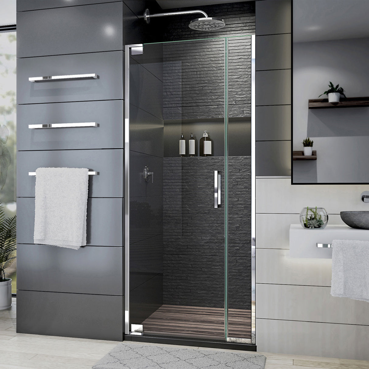 DreamLine Elegance Plus 30-30 3/4 in. W x 72 in. H Frameless Pivot Shower Door in Chrome