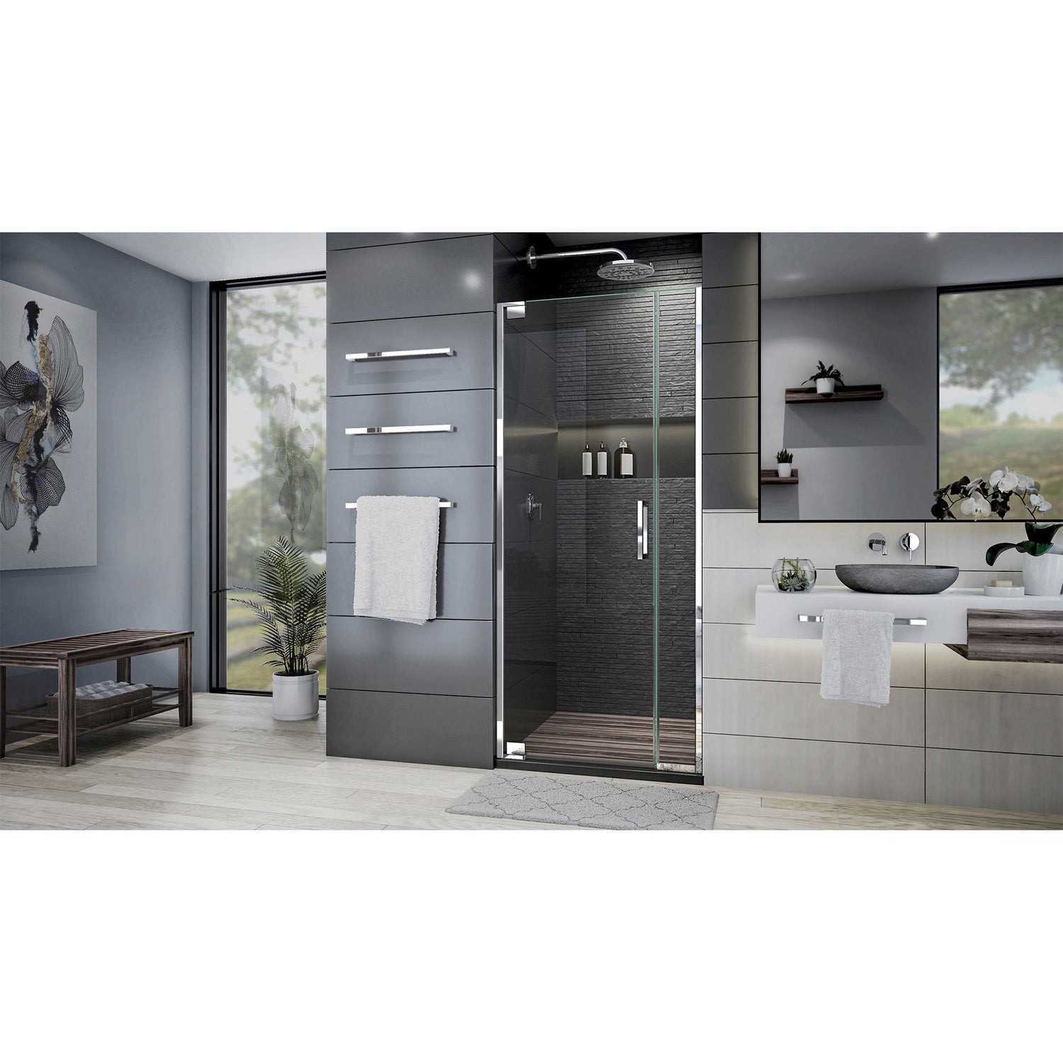 DreamLine Elegance Plus 30-30 3/4 in. W x 72 in. H Frameless Pivot Shower Door in Chrome