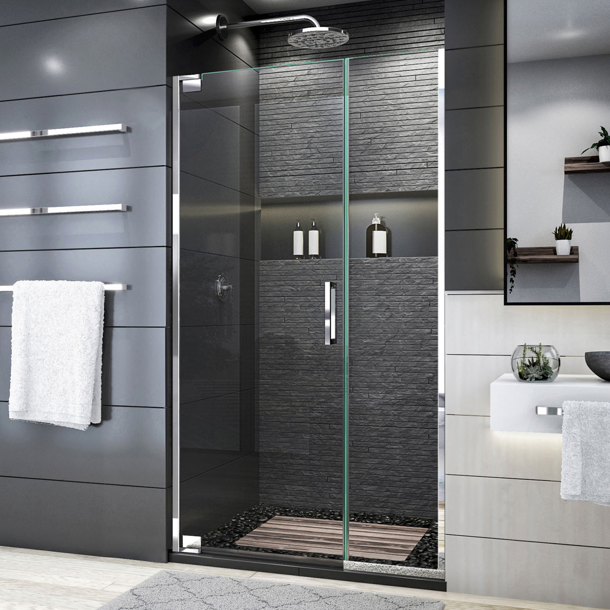 DreamLine Elegance Plus 39 3/4 - 40 1/2 in. W x 72 in. H Frameless Pivot Shower Door in Chrome