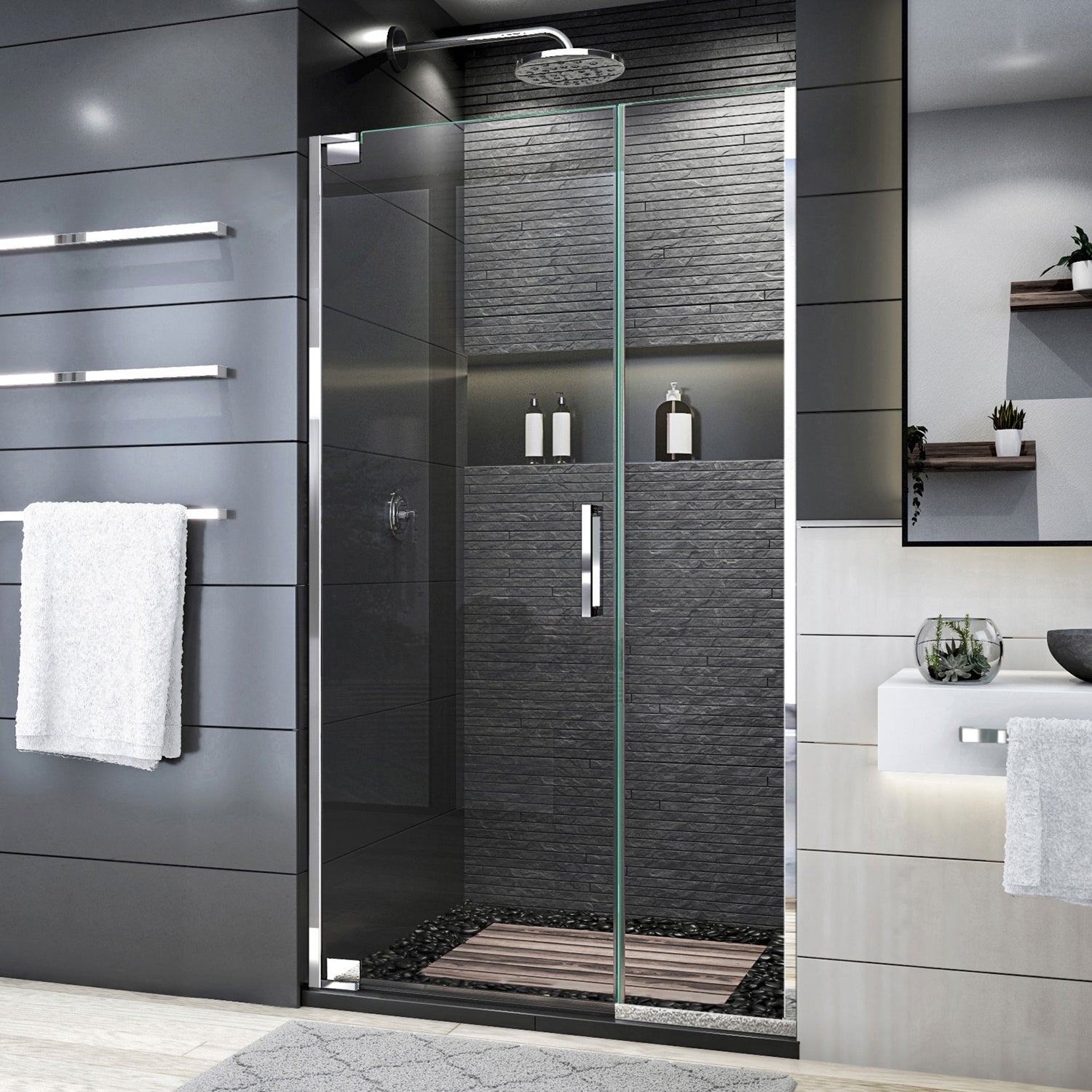 DreamLine Elegance Plus 39 3/4 - 40 1/2 in. W x 72 in. H Frameless Pivot Shower Door in Chrome