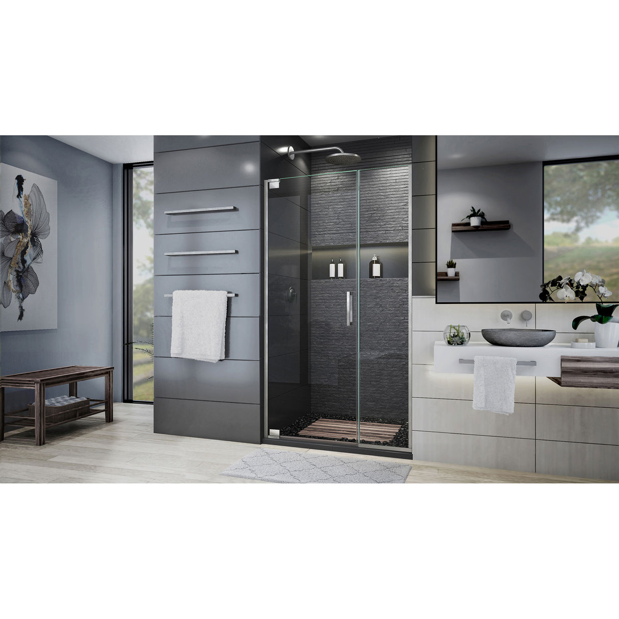 DreamLine Elegance Plus 39 3/4 - 40 1/2 in. W x 72 in. H Frameless Pivot Shower Door in Brushed Nickel