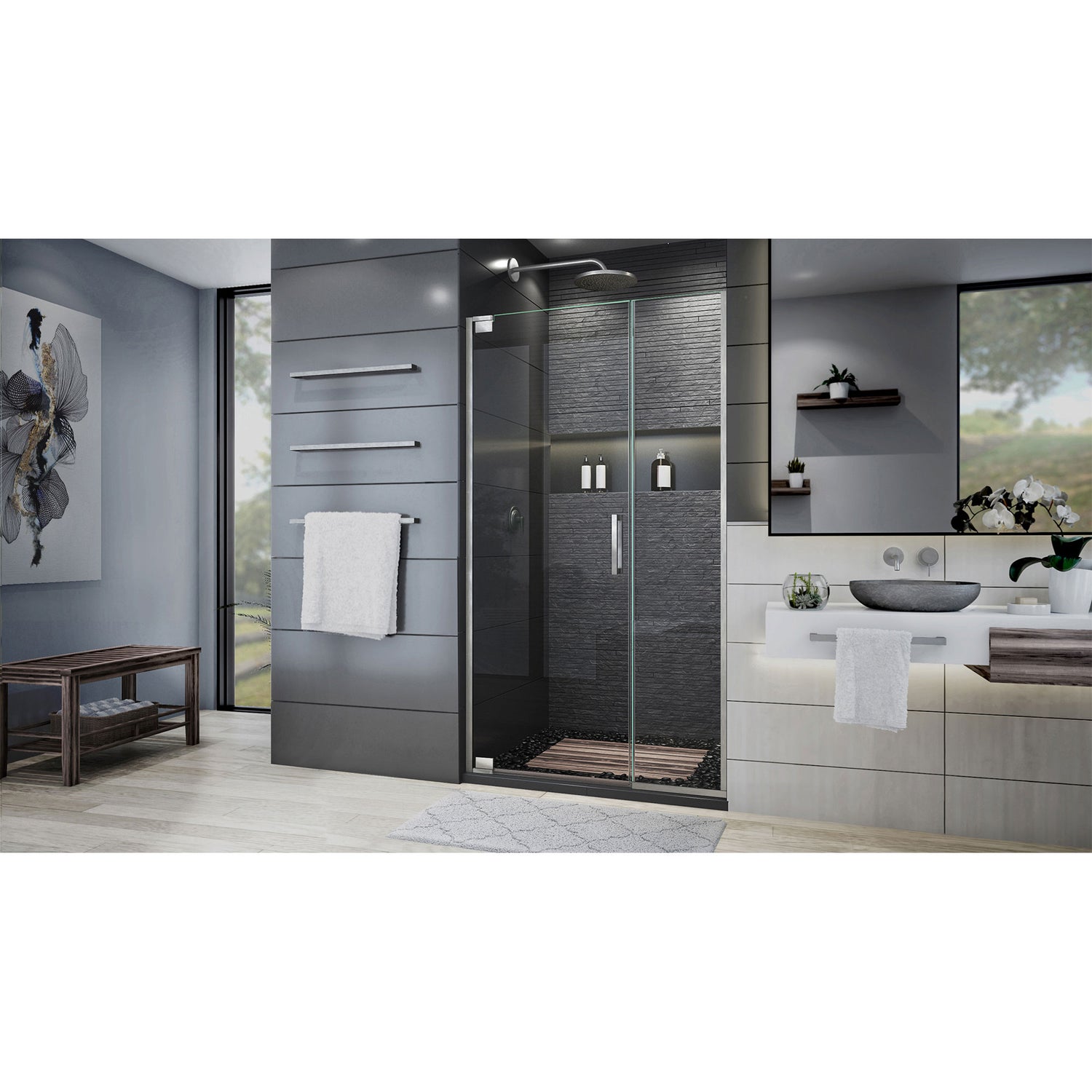DreamLine Elegance Plus 39 3/4 - 40 1/2 in. W x 72 in. H Frameless Pivot Shower Door in Brushed Nickel