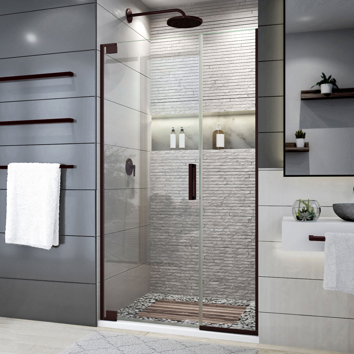 DreamLine Elegance Plus 39 3/4 - 40 1/2 in. W x 72 in. H Frameless Pivot Shower Door in Oil Rubbed Bronze
