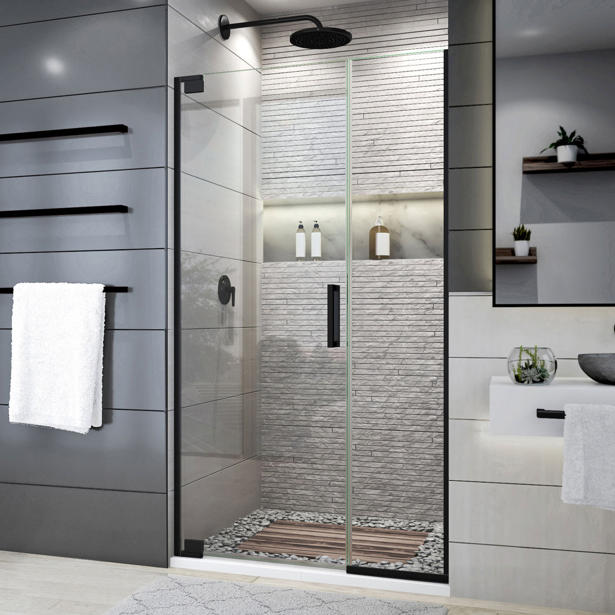 DreamLine Elegance Plus 39 3/4 - 40 1/2 in. W x 72 in. H Frameless Pivot Shower Door in Satin Black
