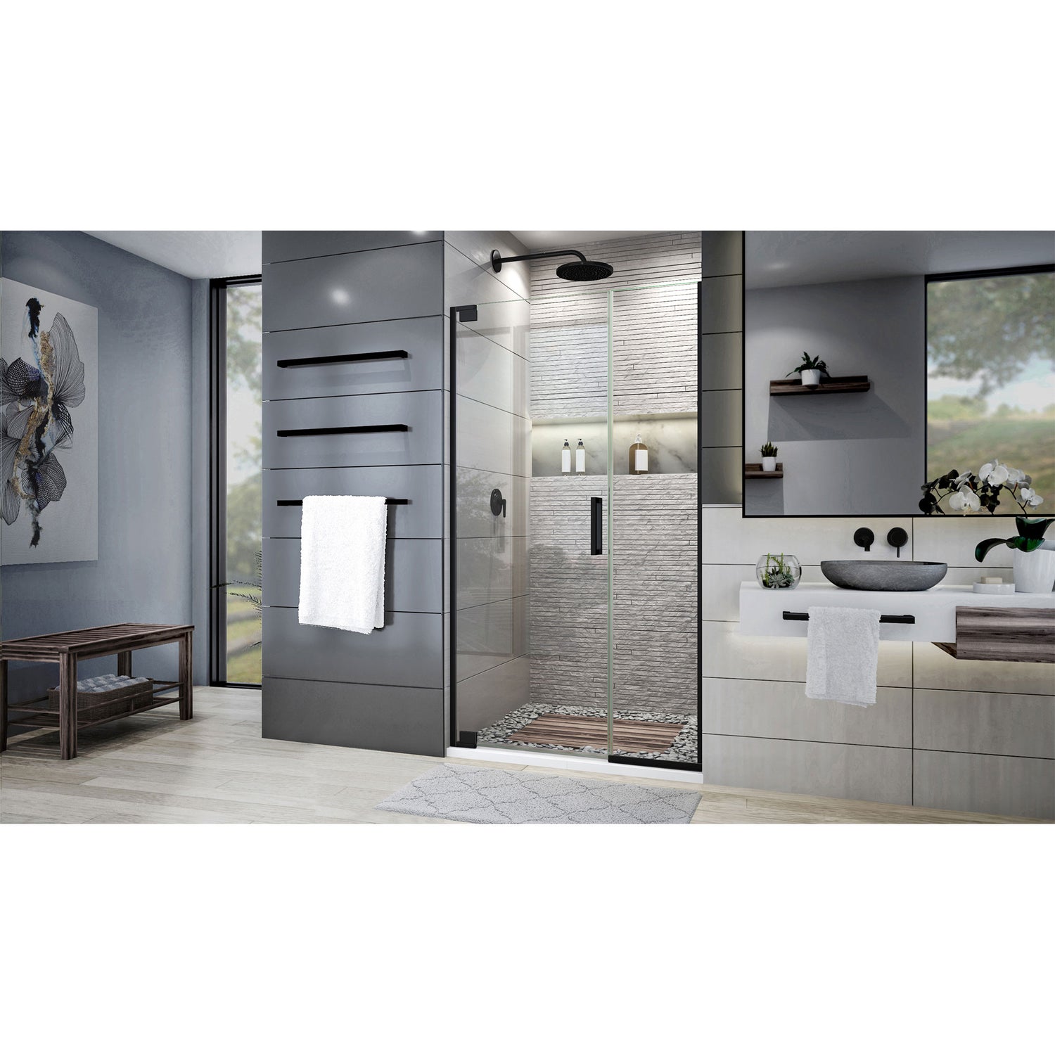 DreamLine Elegance Plus 39 3/4 - 40 1/2 in. W x 72 in. H Frameless Pivot Shower Door in Satin Black