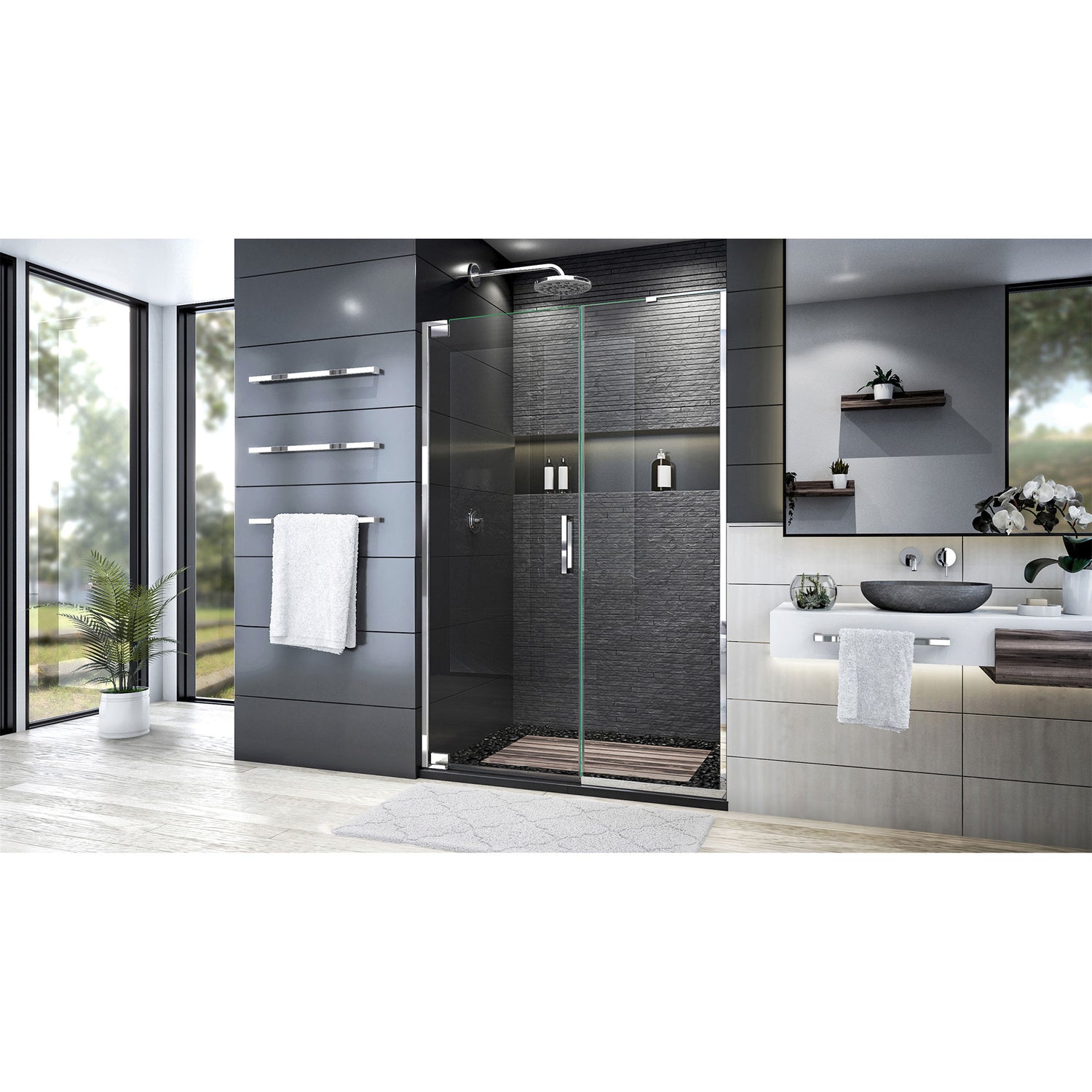 DreamLine Elegance Plus 51 3/4 -52 1/2 in. W x 72 in. H Frameless Pivot Shower Door in Chrome