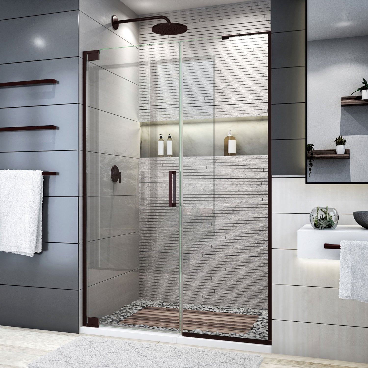 DreamLine Elegance Plus 51 3/4 -52 1/2 in. W x 72 in. H Frameless Pivot Shower Door in Oil Rubbed Bronze