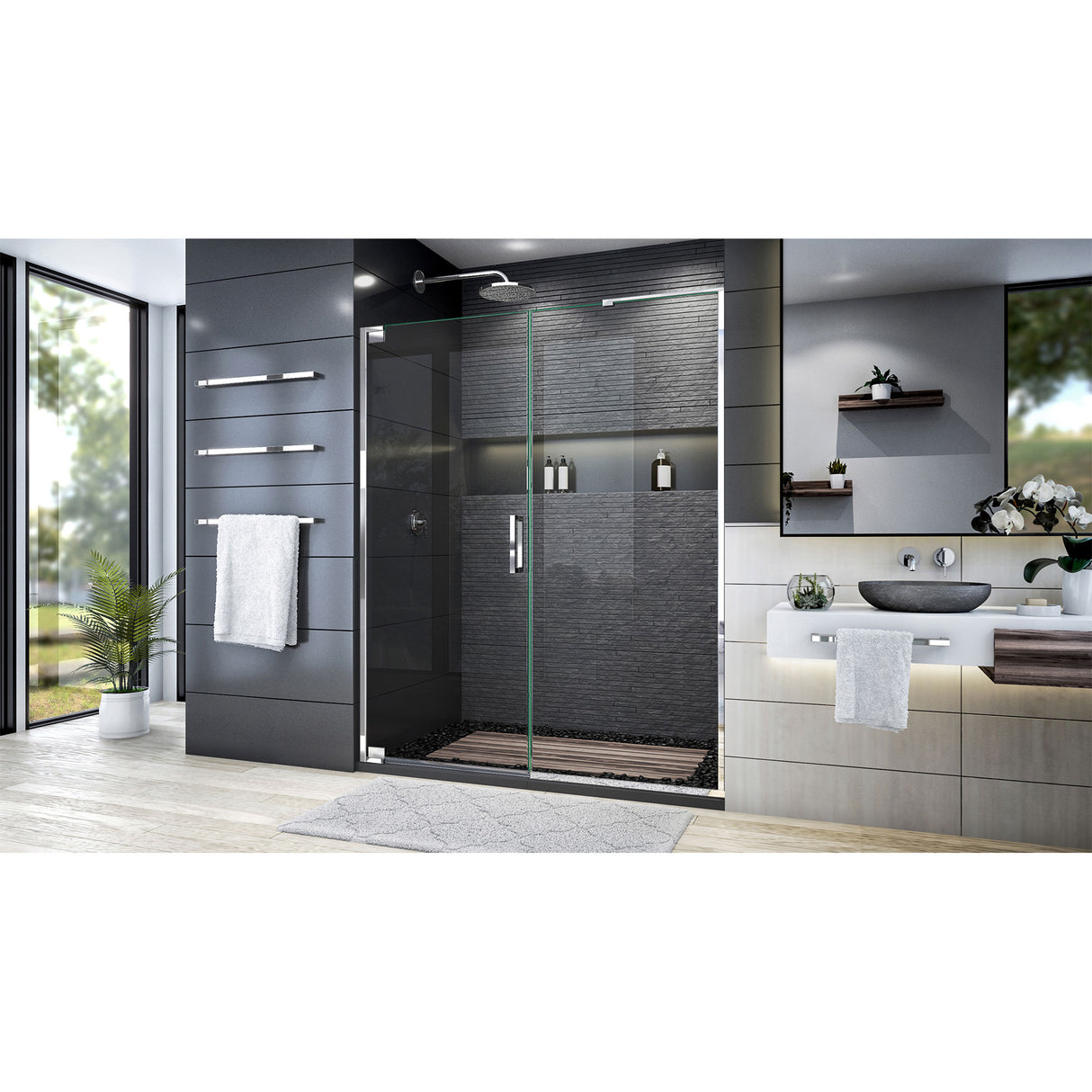 DreamLine Elegance Plus 58-58 3/4 in. W x 72 in. H Frameless Pivot Shower Door in Chrome