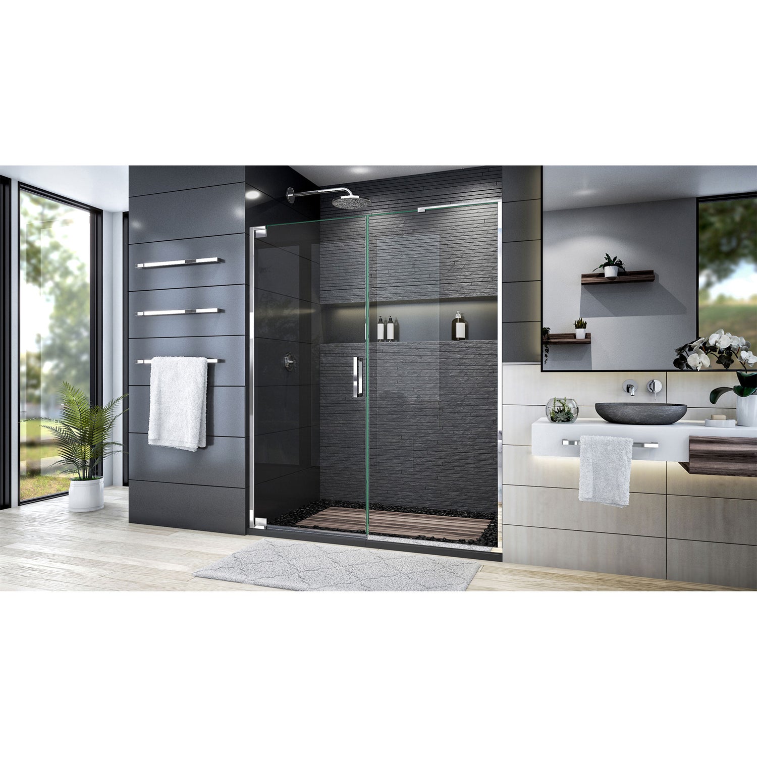 DreamLine Elegance Plus 58-58 3/4 in. W x 72 in. H Frameless Pivot Shower Door in Chrome