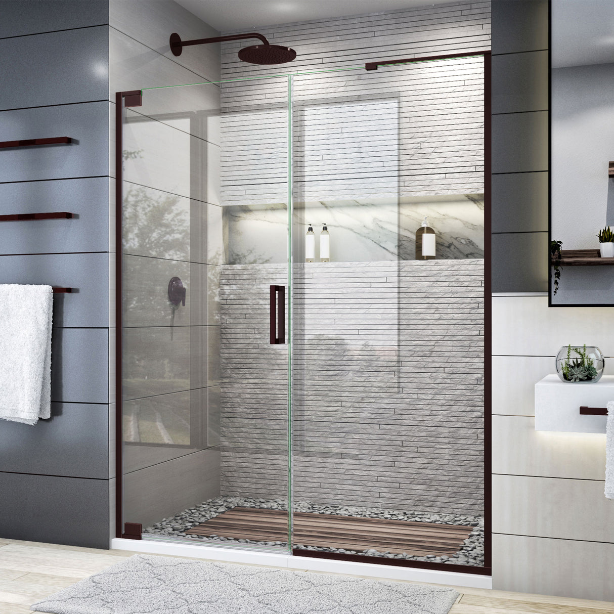 DreamLine Elegance Plus 58-58 3/4 in. W x 72 in. H Frameless Pivot Shower Door in Oil Rubbed Bronze