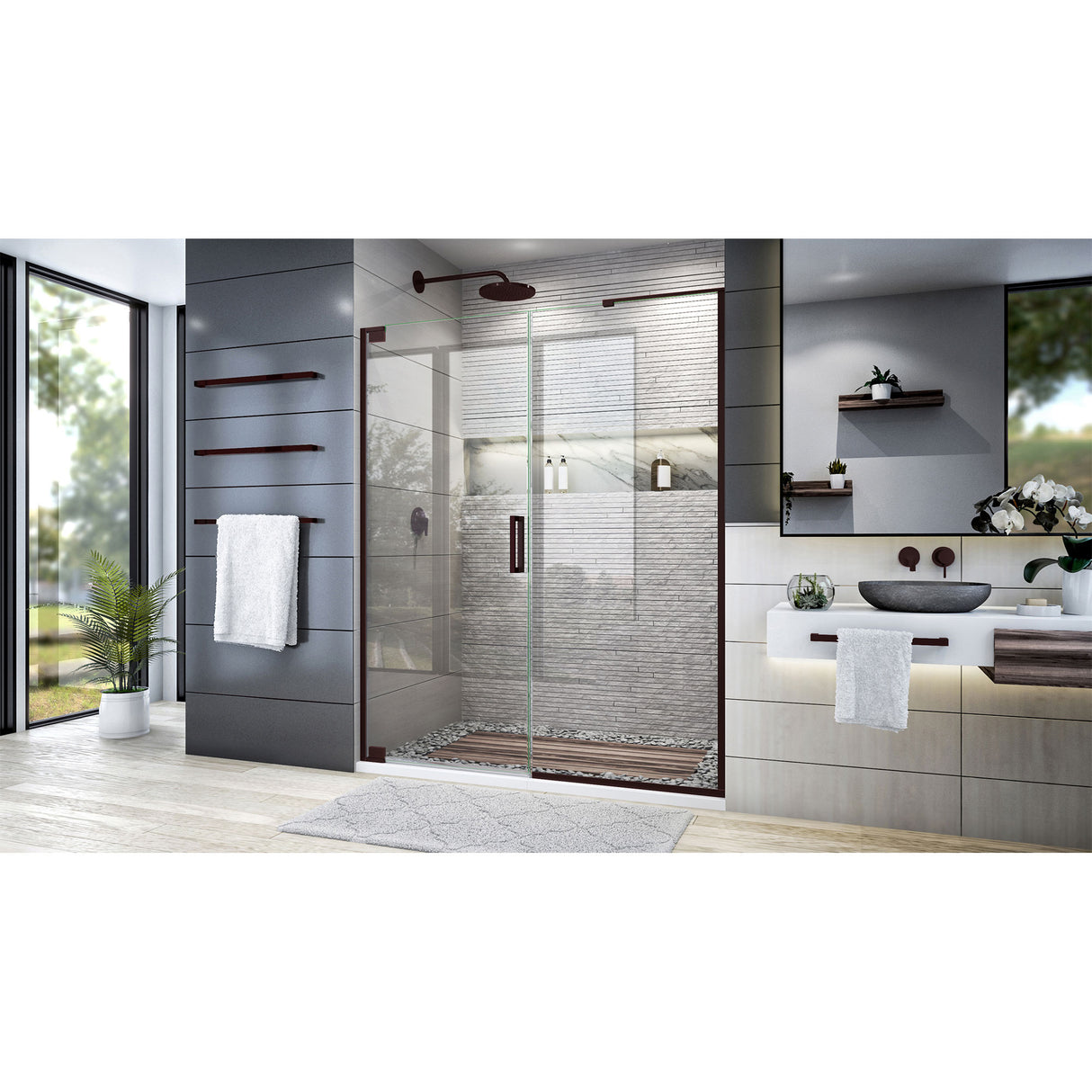 DreamLine Elegance Plus 58-58 3/4 in. W x 72 in. H Frameless Pivot Shower Door in Oil Rubbed Bronze