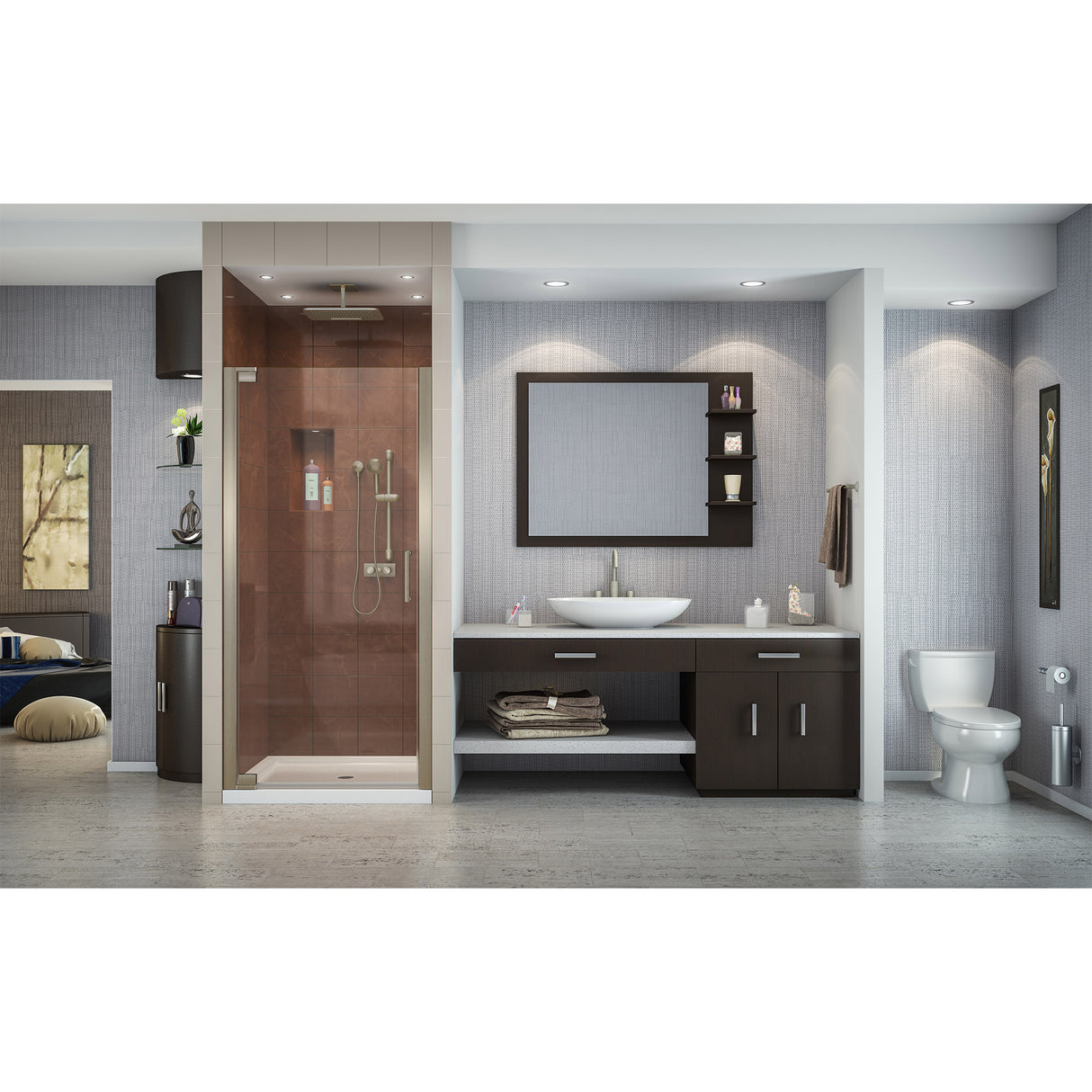 DreamLine Elegance 34-36 in. W x 72 in. H Frameless Pivot Shower Door in Brushed Nickel