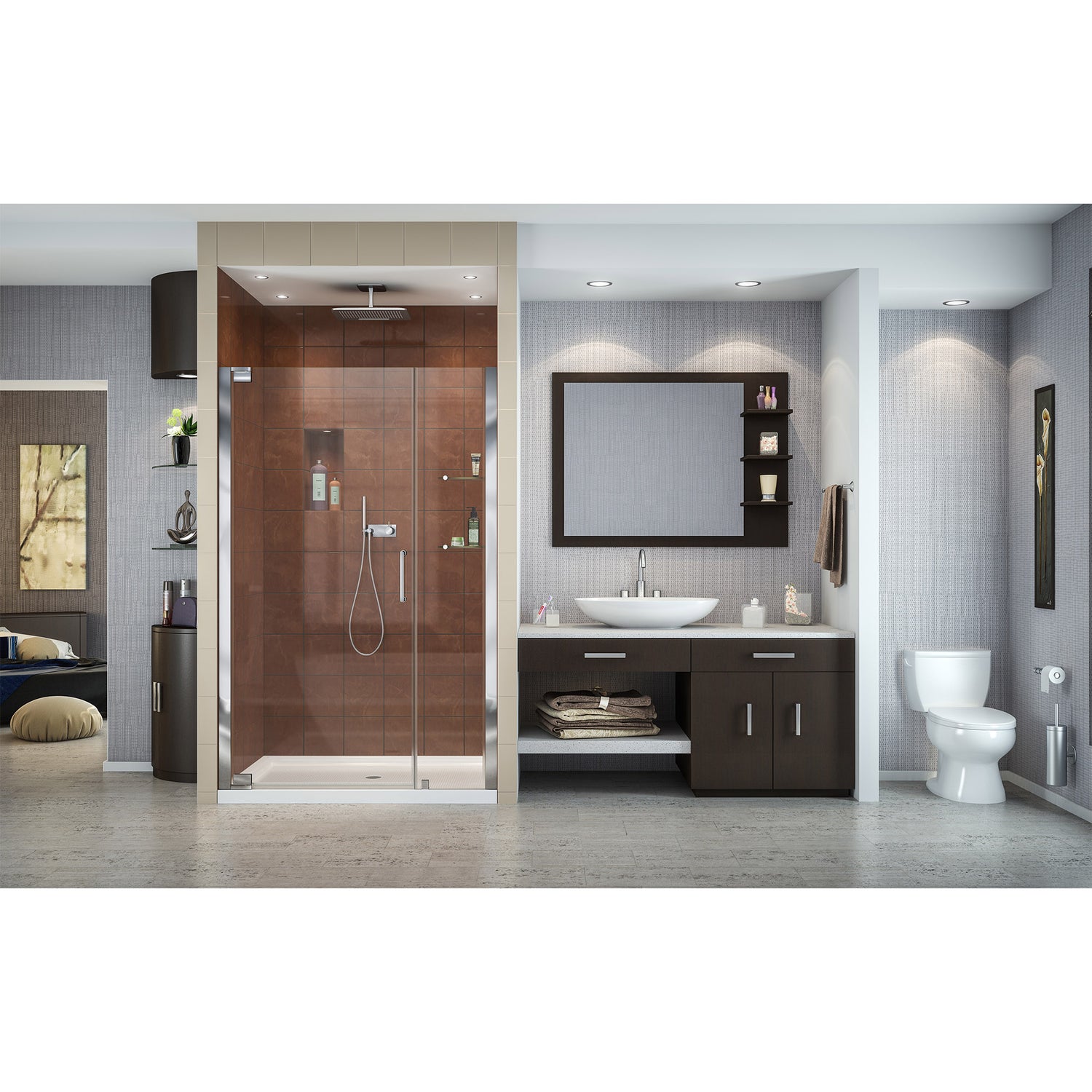 DreamLine Elegance 47 3/4 - 49 3/4 in. W x 72 in. H Frameless Pivot Shower Door in Chrome