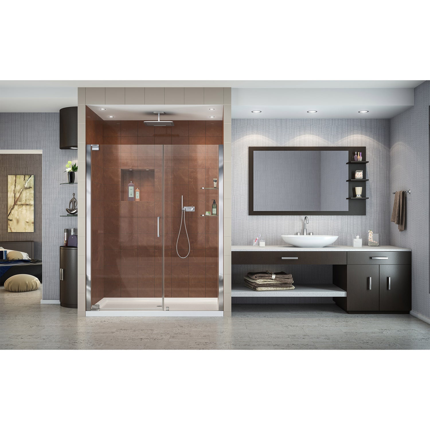 DreamLine Elegance 52 3/4 - 54 3/4 in. W x 72 in. H Frameless Pivot Shower Door in Chrome