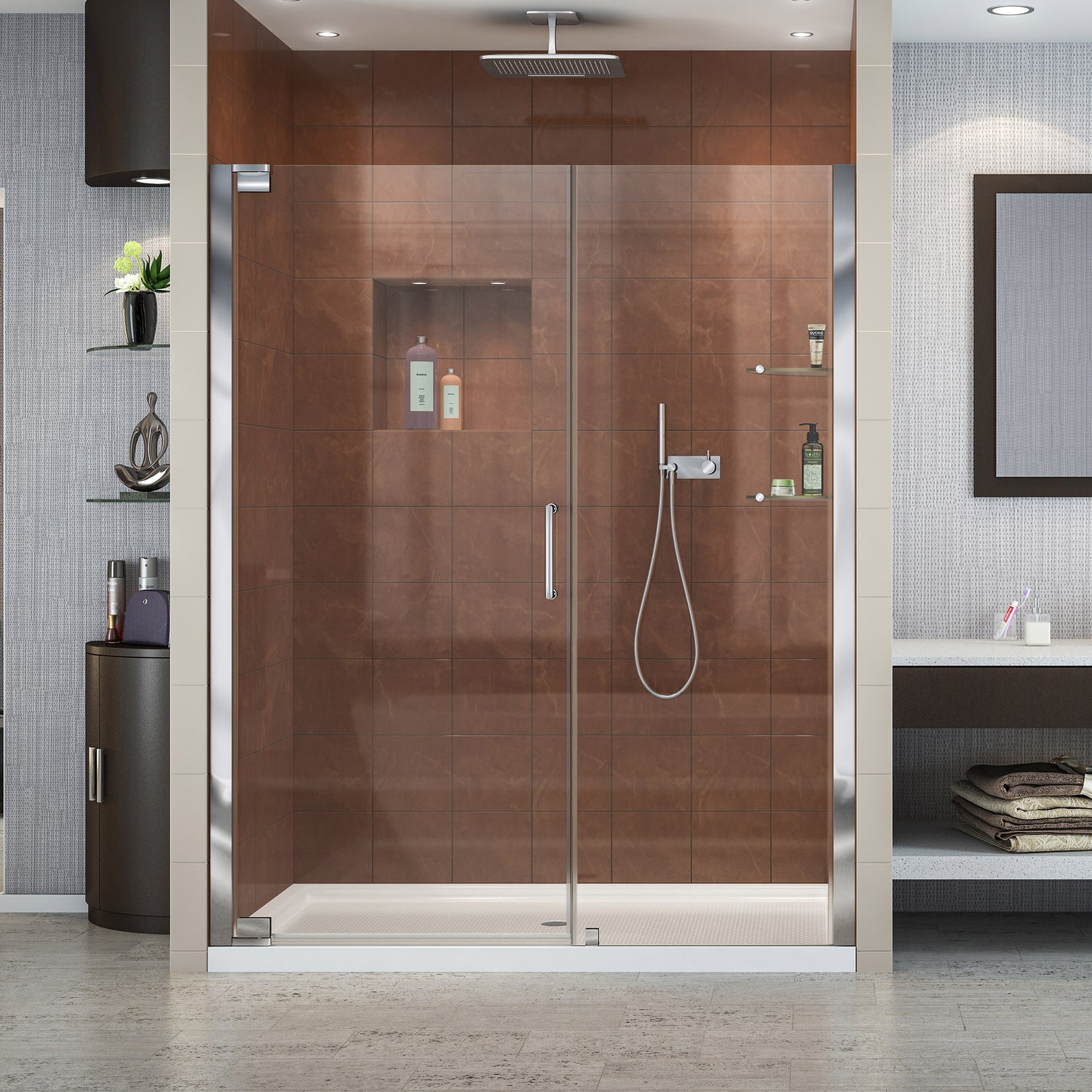 DreamLine Elegance 59 3/4 - 61 3/4 in. W x 72 in. H Frameless Pivot Shower Door in Chrome