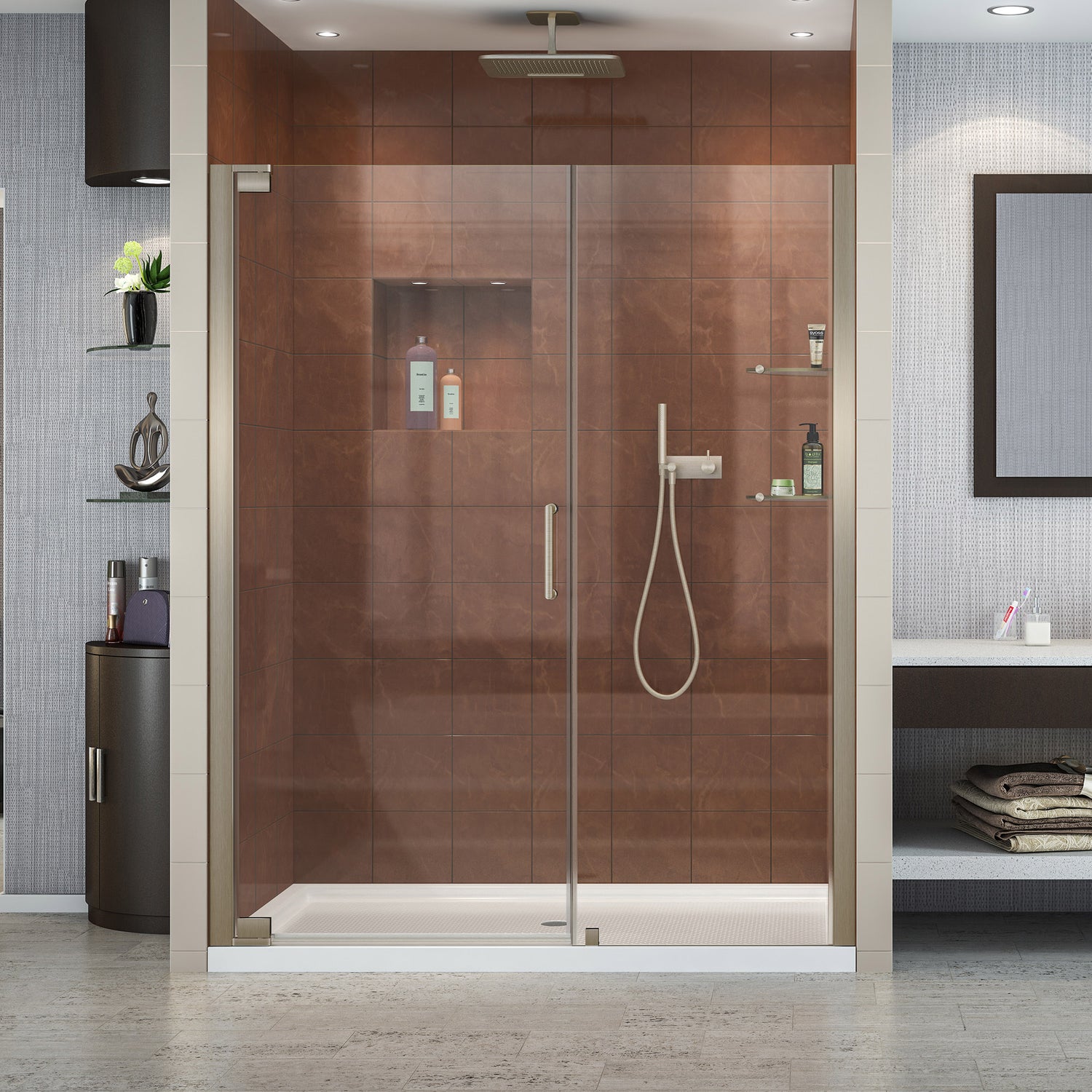 DreamLine Elegance 58-60 in. W x 72 in. H Frameless Pivot Shower Door in Brushed Nickel