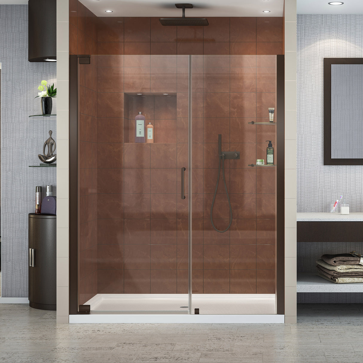 DreamLine Elegance 56 1/4 - 58 1/4 in. W x 72 in. H Frameless Pivot Shower Door in Oil Rubbed Bronze