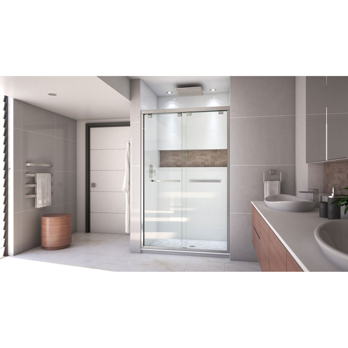 DreamLine Encore 44-48 in. W x 76 in. H Semi-Frameless Bypass Shower Door in Brushed Nickel