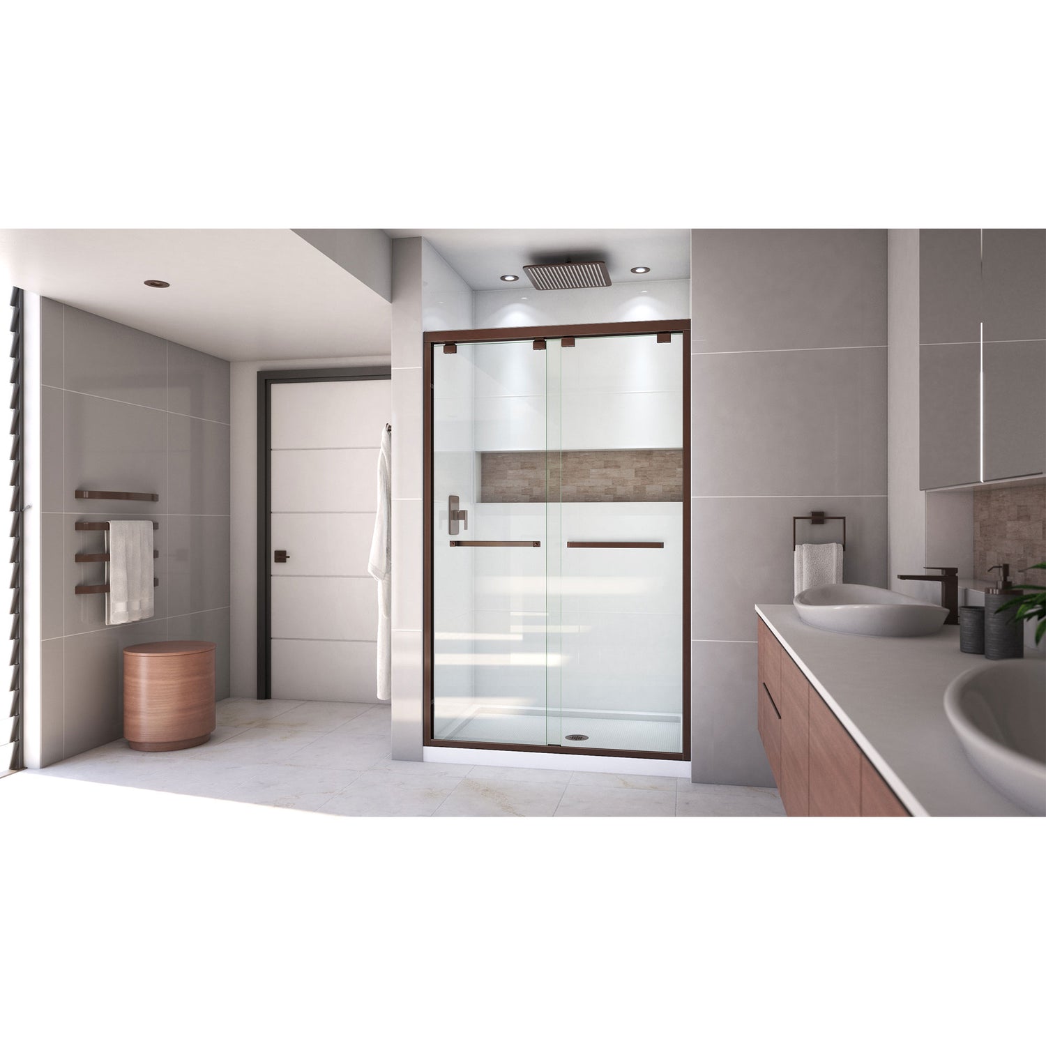 DreamLine Encore 32 in. D x 48 in. W x 78 3/4 in. H Bypass Shower Door in Oil Rubbed Bronze and Center Drain White Base Kit