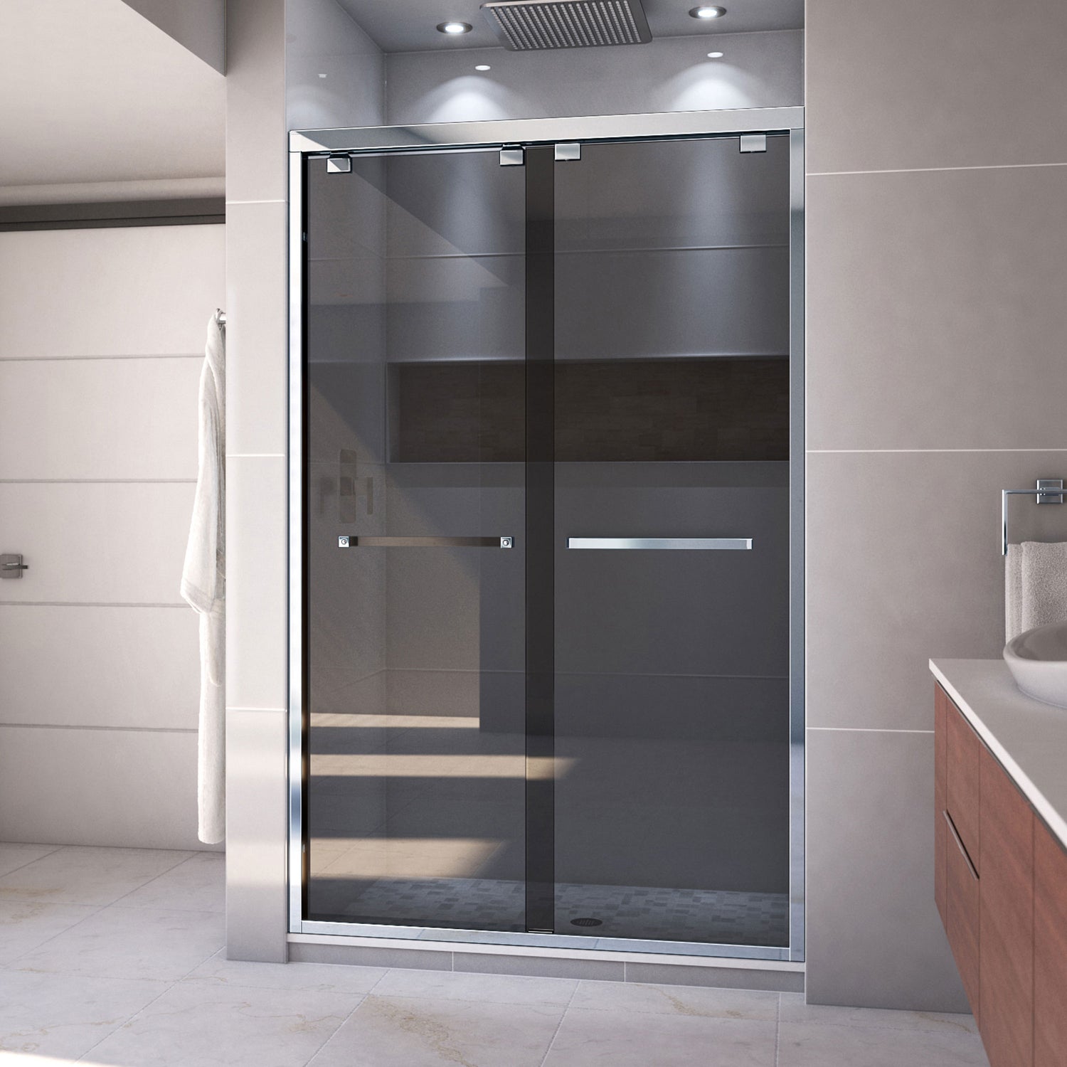 DreamLine Encore 44-48 in. W x 76 in. H Semi-Frameless Bypass Sliding Shower Door in Chrome and Gray Glass