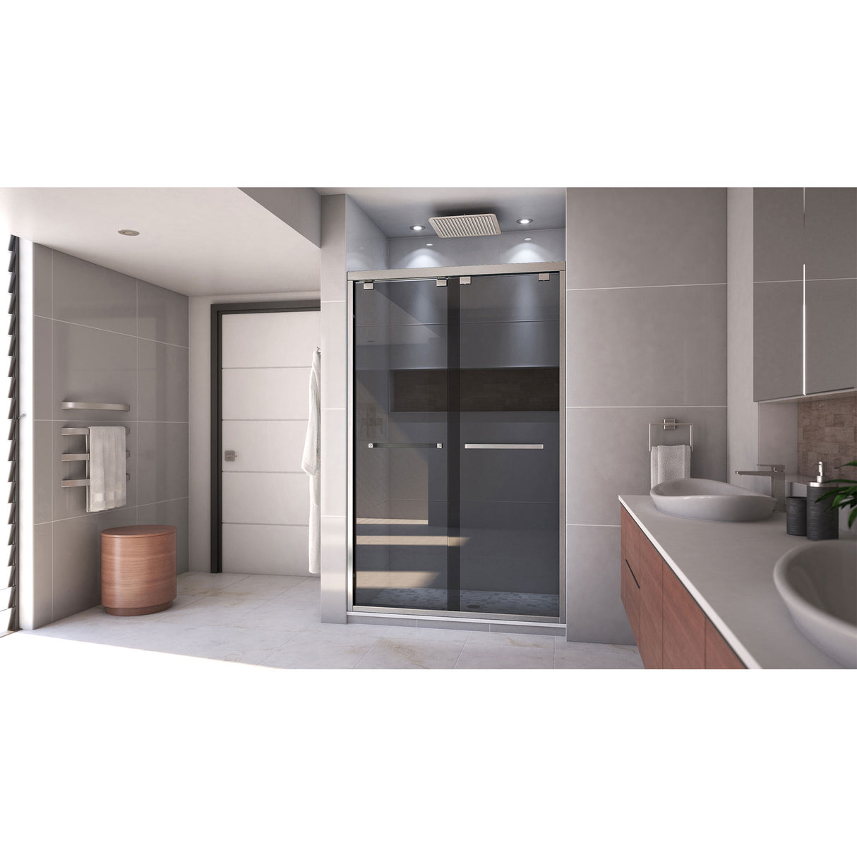DreamLine Encore 44-48 in. W x 76 in. H Semi-Frameless Bypass Sliding Shower Door in Brushed Nickel and Gray Glass