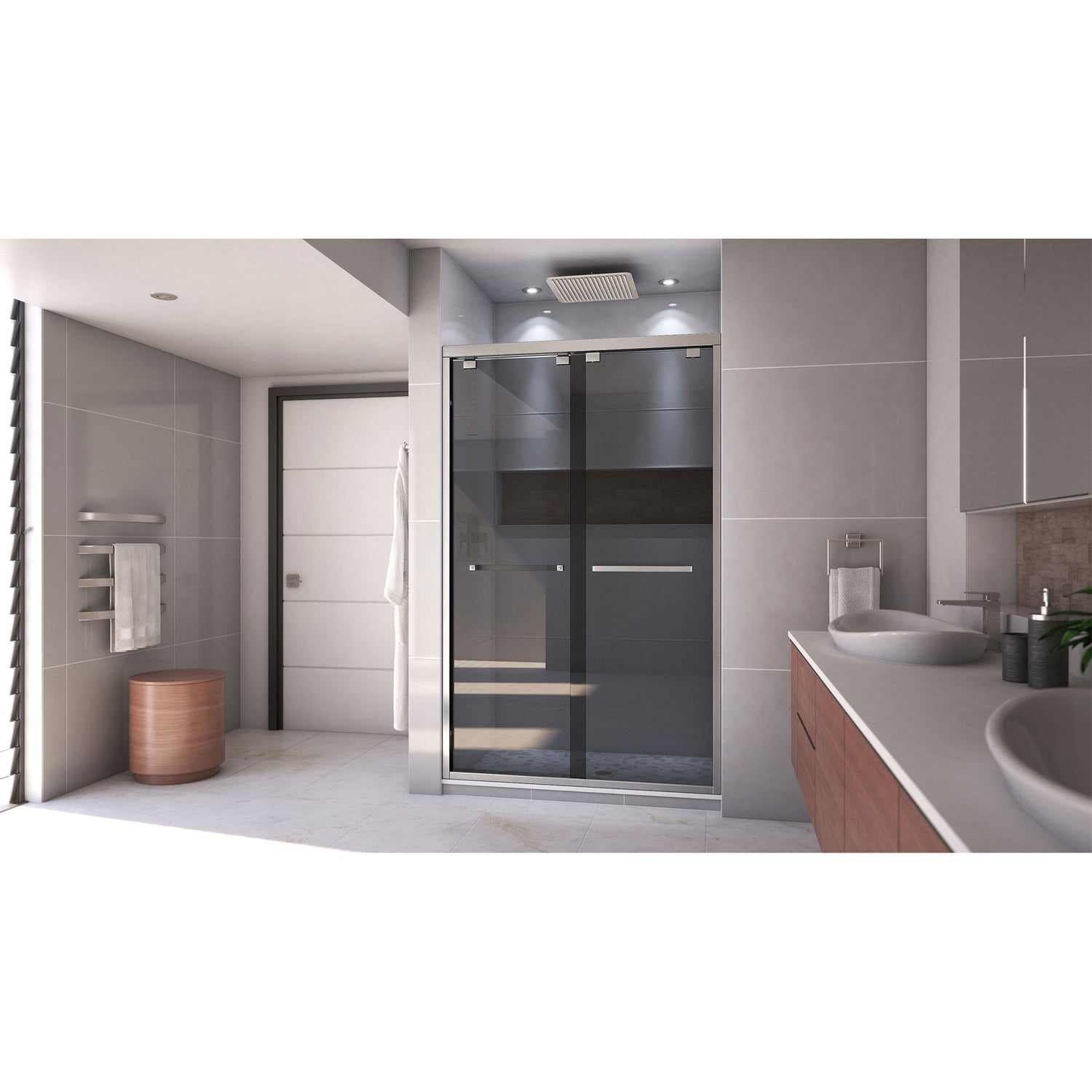 DreamLine Encore 44-48 in. W x 76 in. H Semi-Frameless Bypass Sliding Shower Door in Brushed Nickel and Gray Glass
