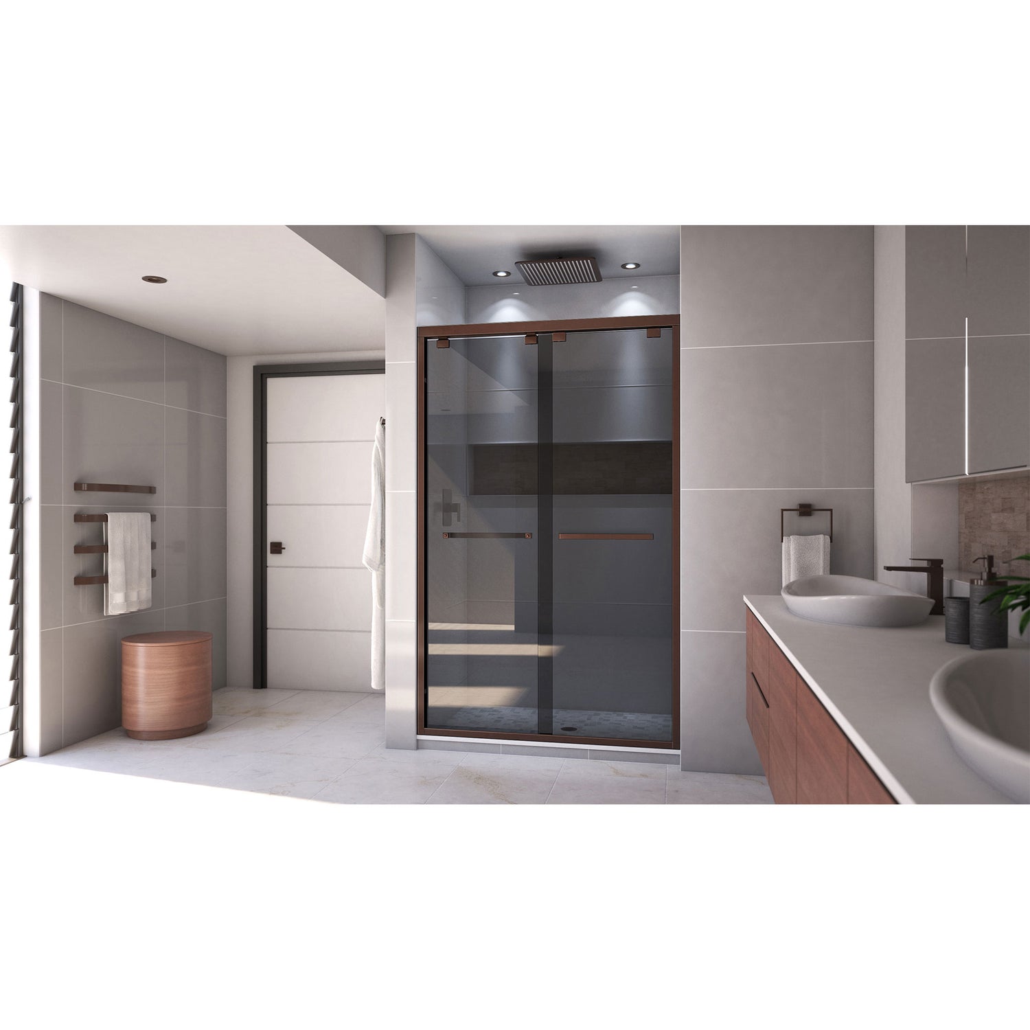 DreamLine Encore 44-48 in. W x 76 in. H Semi-Frameless Bypass Sliding Shower Door in Oil Rubbed Bronze and Gray Glass