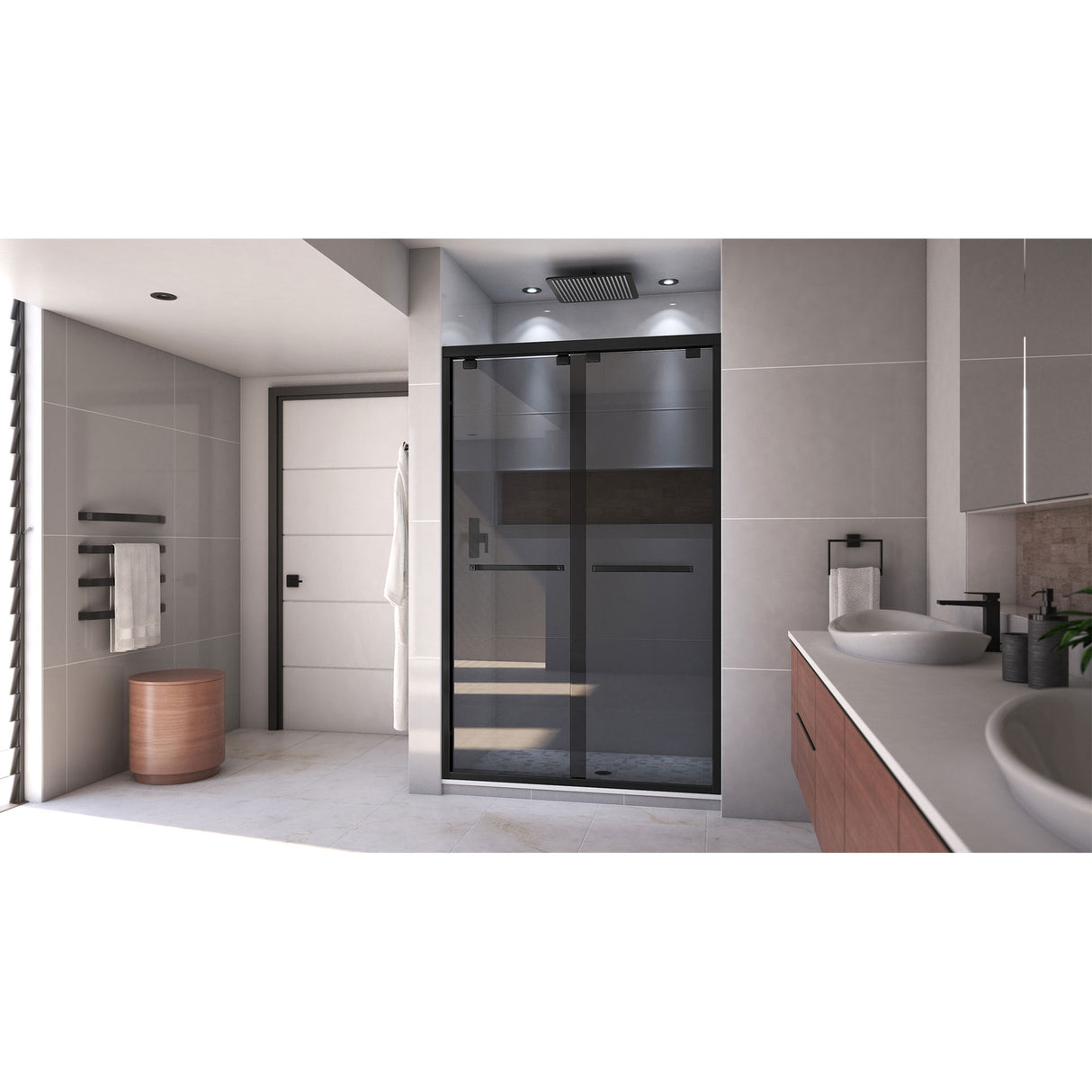 DreamLine Encore 44-48 in. W x 76 in. H Semi-Frameless Bypass Sliding Shower Door in Satin Black and Gray Glass