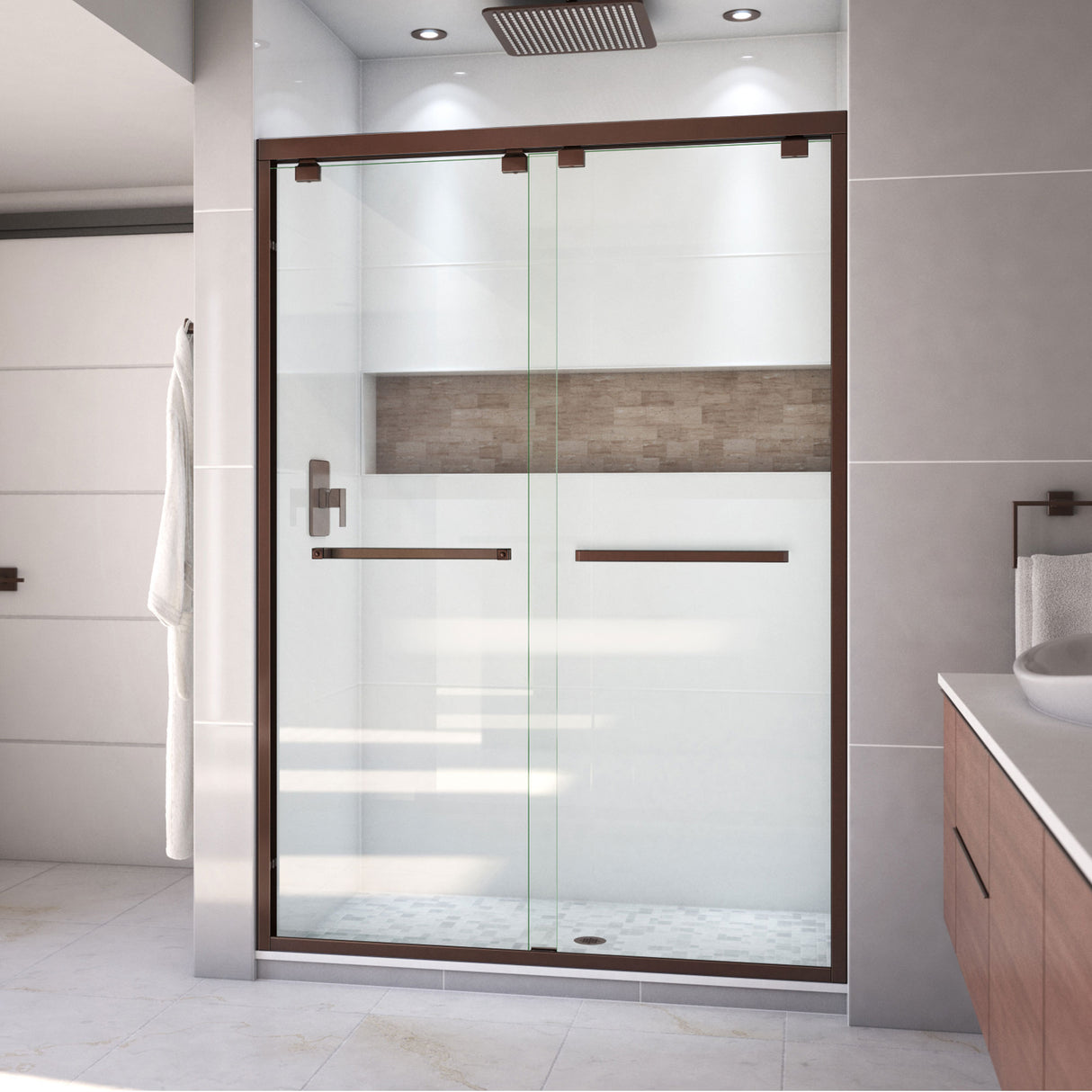 DreamLine Encore 50-54 in. W x 76 in. H Semi-Frameless Bypass Shower Door in Oil Rubbed Bronze