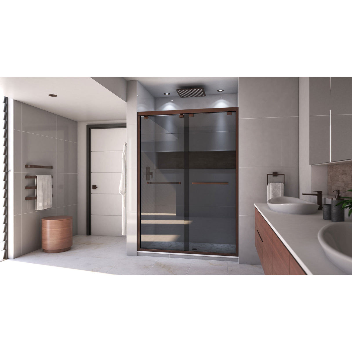 DreamLine Encore 50-54 in. W x 76 in. H Semi-Frameless Bypass Sliding Shower Door in Oil Rubbed Bronze and Gray Glass
