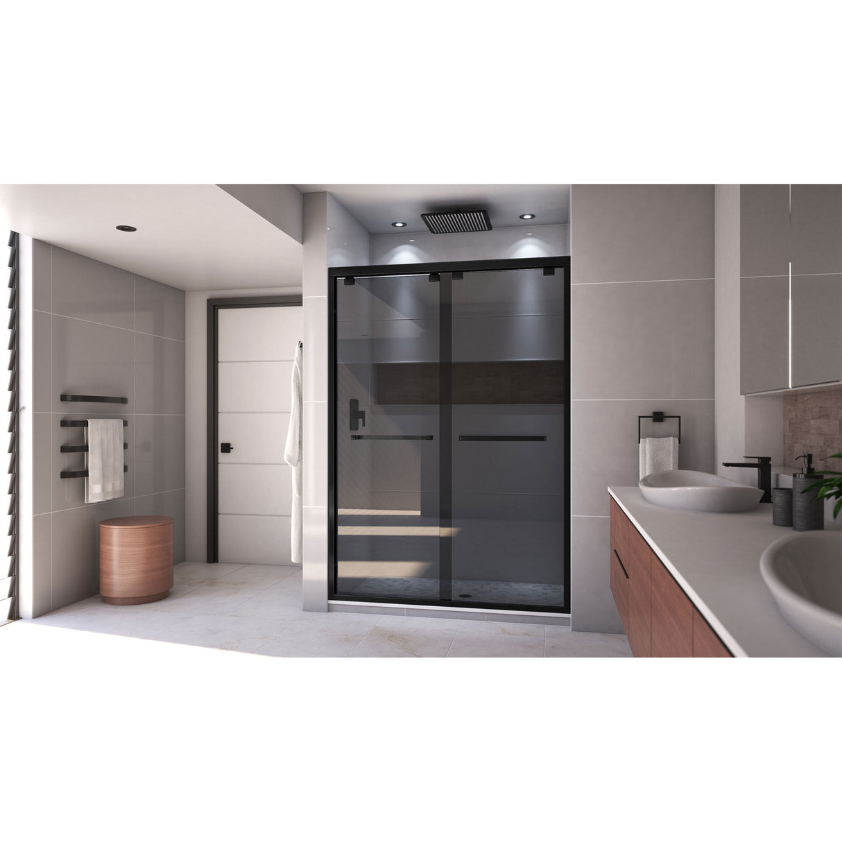 DreamLine Encore 50-54 in. W x 76 in. H Semi-Frameless Bypass Sliding Shower Door in Satin Black and Gray Glass