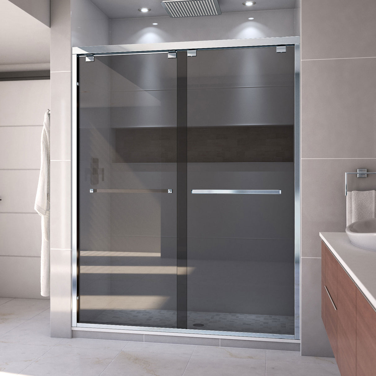 DreamLine Encore 56-60 in. W x 76 in. H Semi-Frameless Bypass Sliding Shower Door in Chrome and Gray Glass