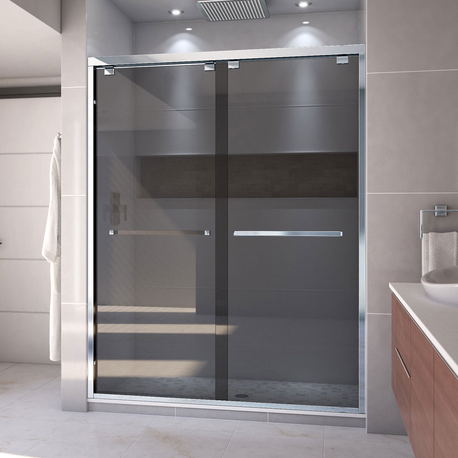 DreamLine Encore 56-60 in. W x 76 in. H Semi-Frameless Bypass Sliding Shower Door in Chrome and Gray Glass