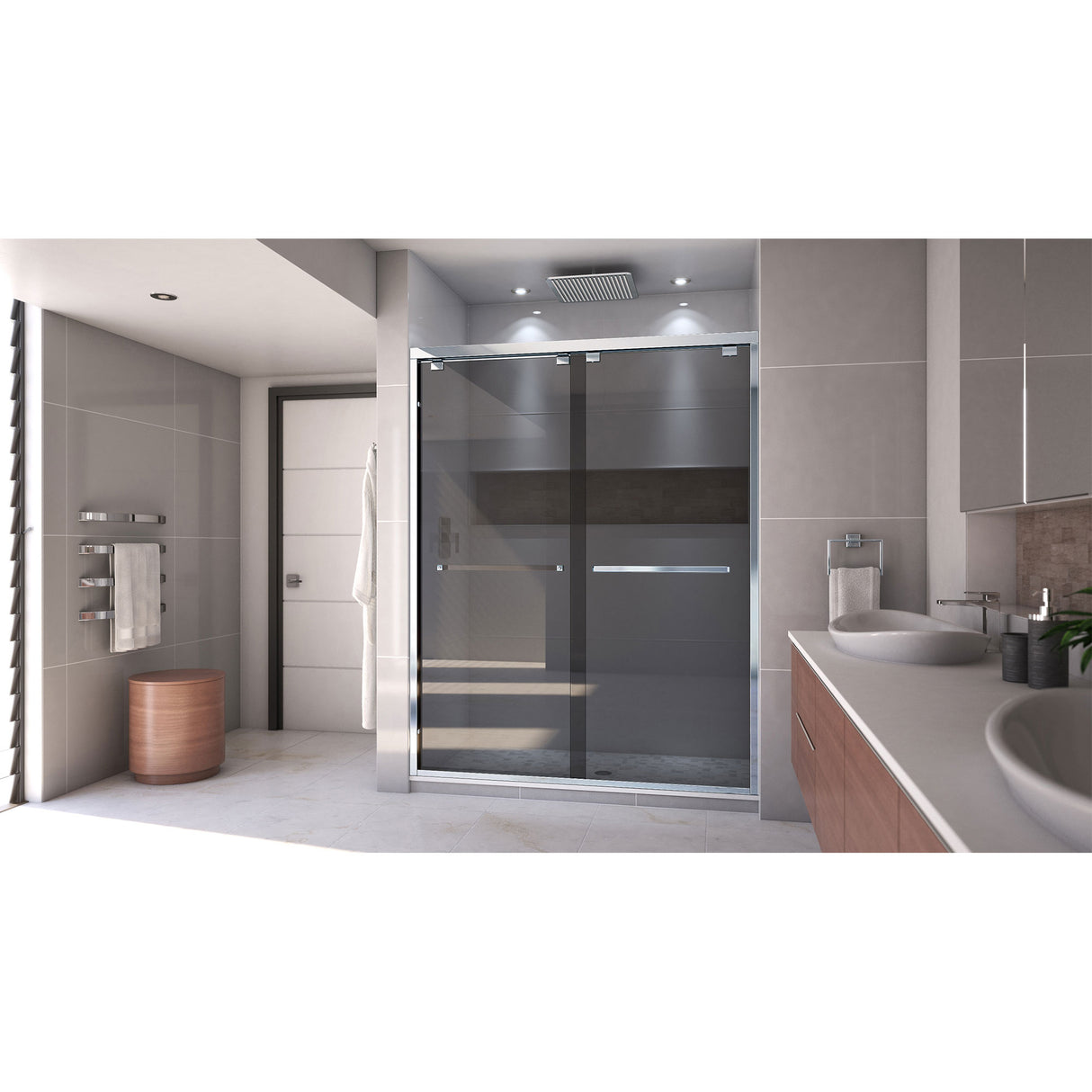 DreamLine Encore 56-60 in. W x 76 in. H Semi-Frameless Bypass Sliding Shower Door in Chrome and Gray Glass