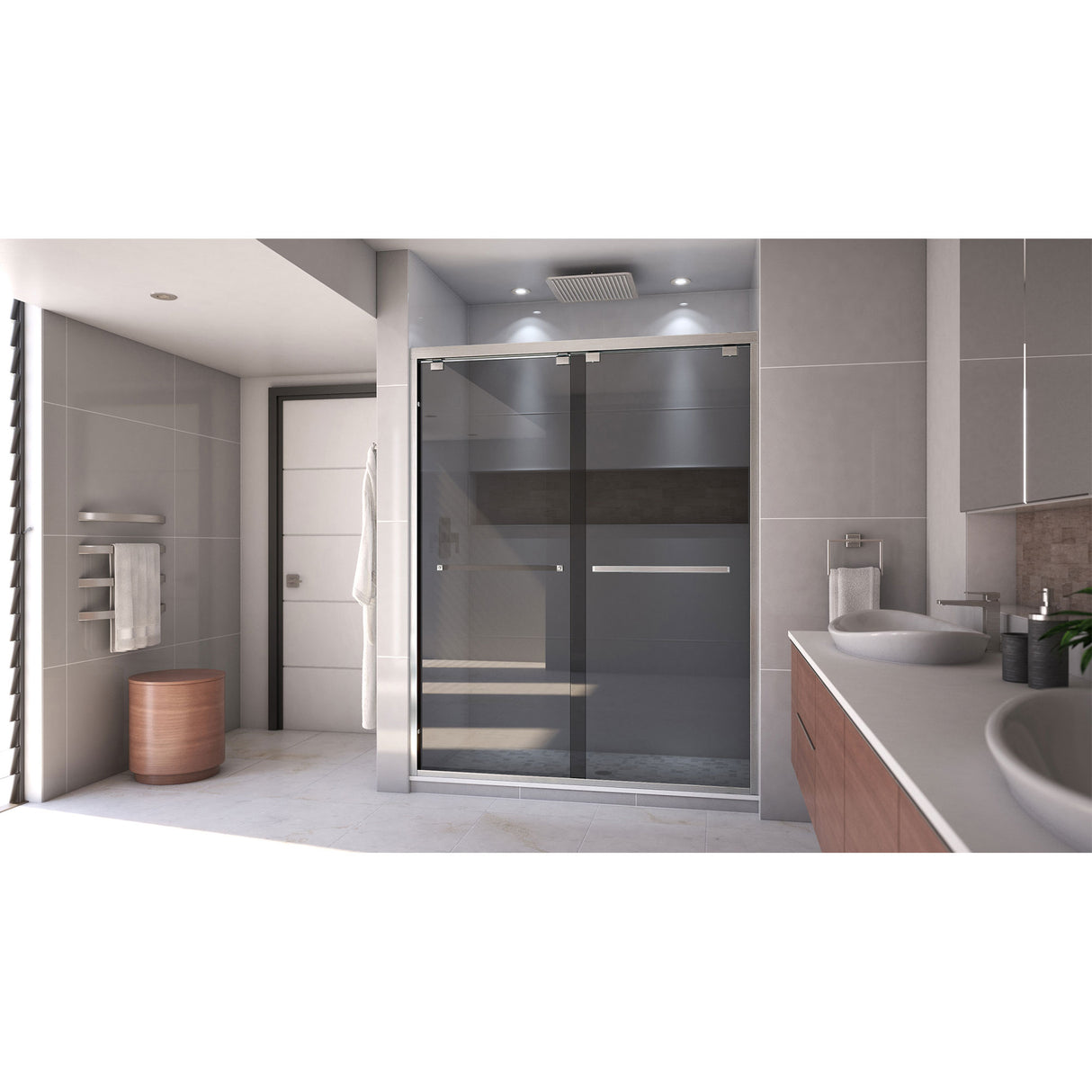 DreamLine Encore 56-60 in. W x 76 in. H Semi-Frameless Bypass Sliding Shower Door in Brushed Nickel and Gray Glass