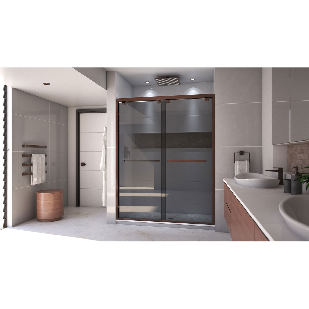 DreamLine Encore 56-60 in. W x 76 in. H Semi-Frameless Bypass Sliding Shower Door in Oil Rubbed Bronze and Gray Glass