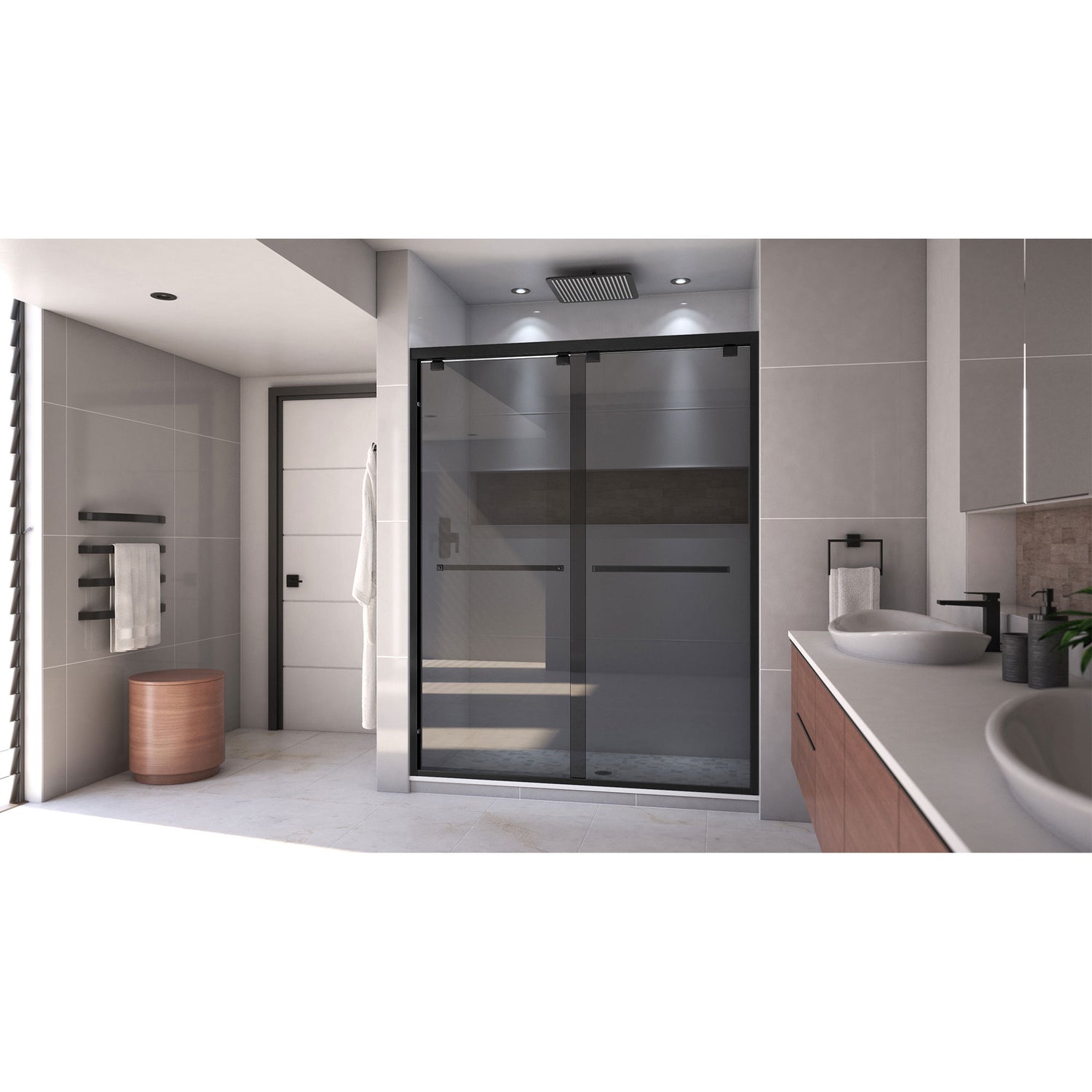 DreamLine Encore 56-60 in. W x 76 in. H Semi-Frameless Bypass Sliding Shower Door in Satin Black and Gray Glass
